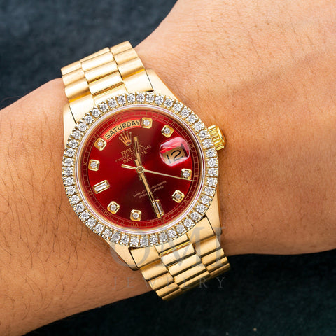 Rolex Day-Date 1803 36MM Red Diamond Dial With Yellow Gold President Bracelet