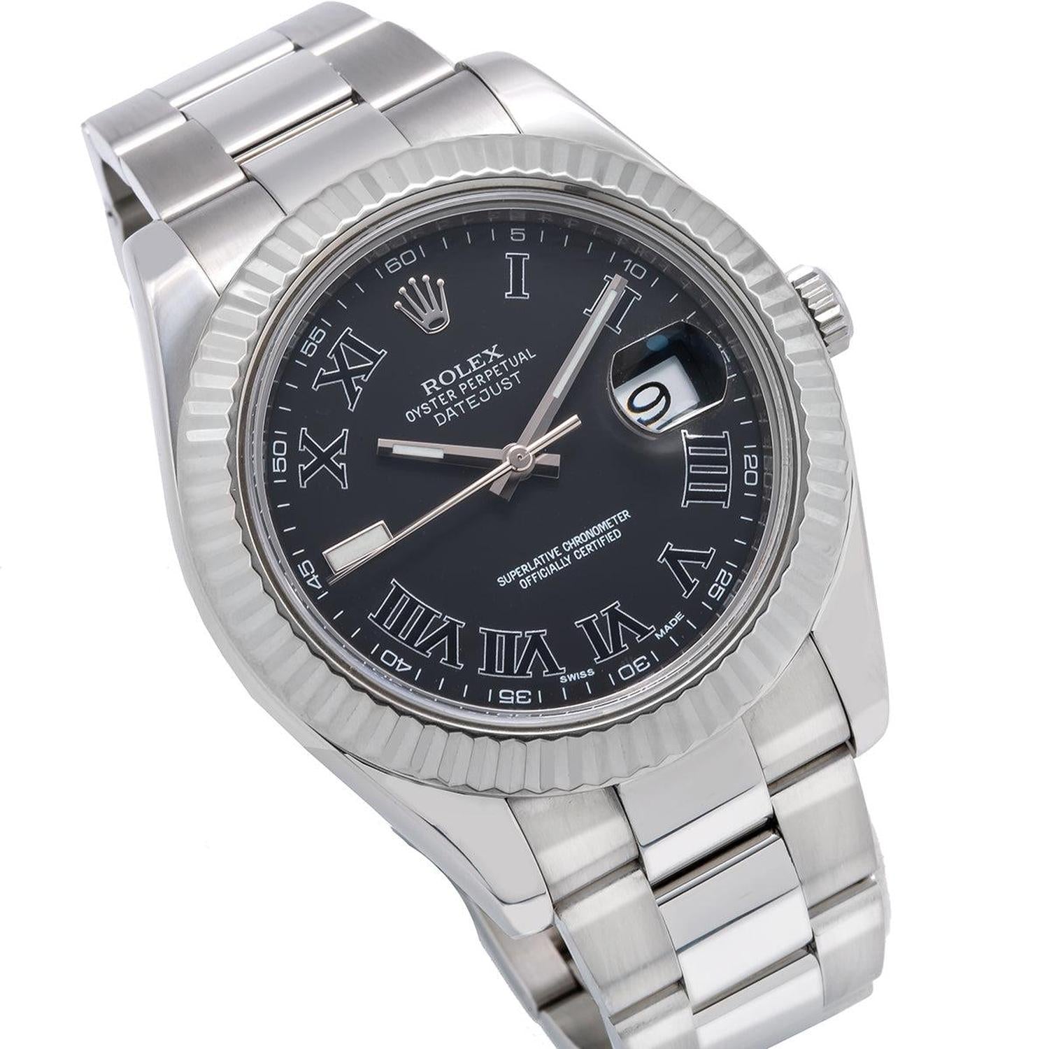 Rolex Datejust 41MM 116334 Black Roman Dial Fluted Bezel Stainless Steel Oyster Bracelet