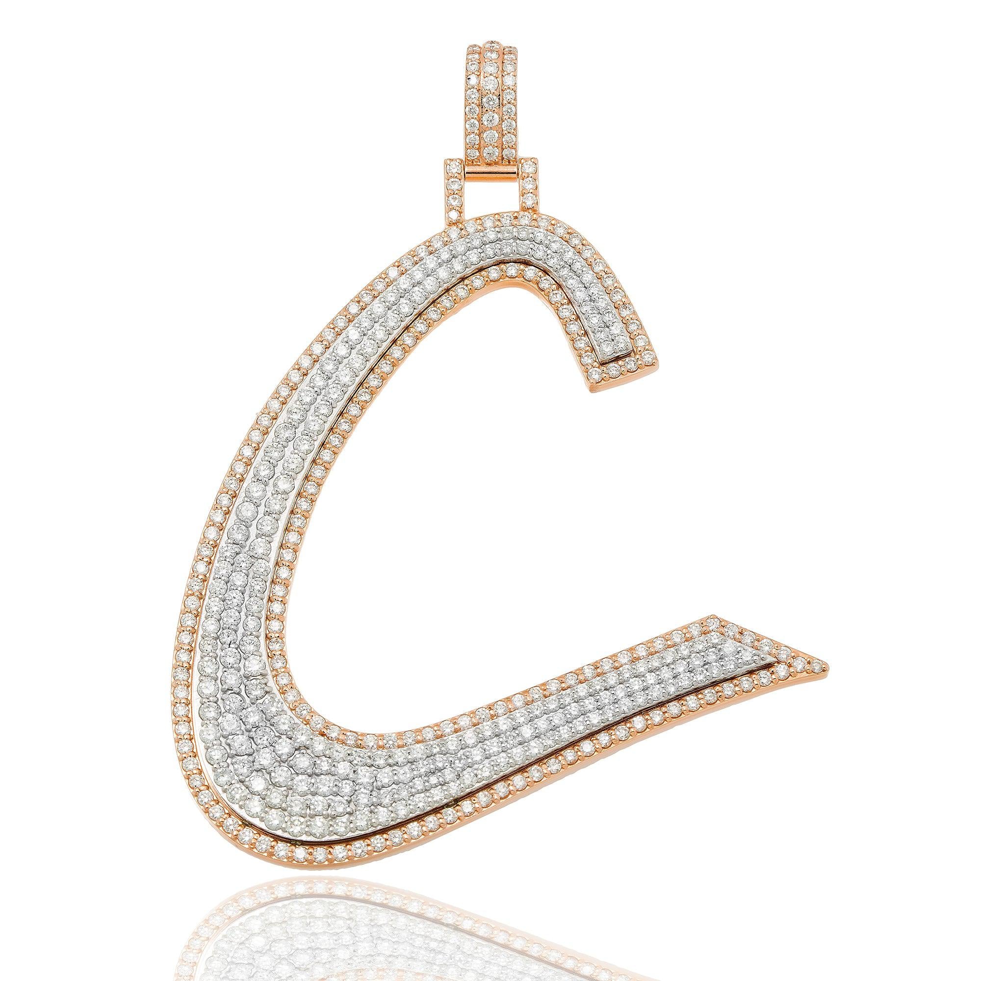 14K ROSE GOLD DIAMOND INITIAL C PENDANT