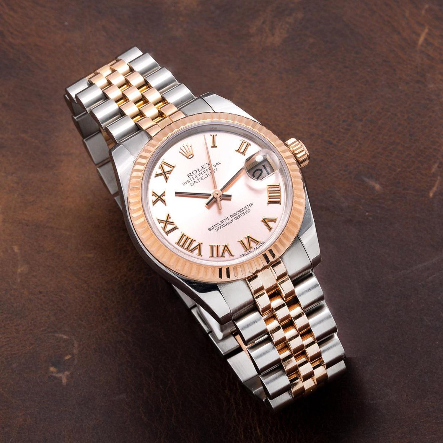 Rolex Datejust 31MM 178271 Pink Roman Dial Fluted Bezel Two Tone Rose Gold Jubilee Bracelet