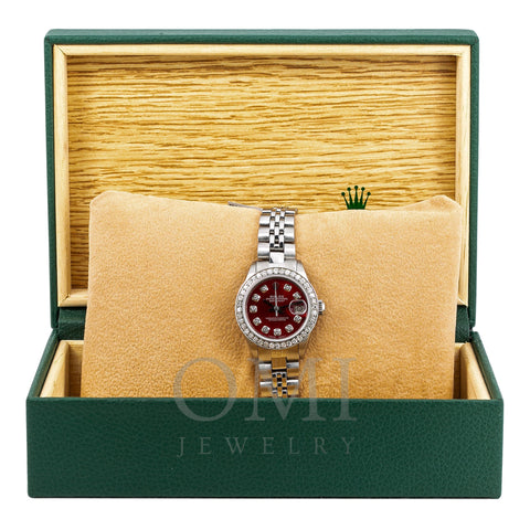 Rolex Lady-Datejust Diamond Watch, 6917 26mm, Red Custom Diamond Dial With 1.3 CT Diamonds