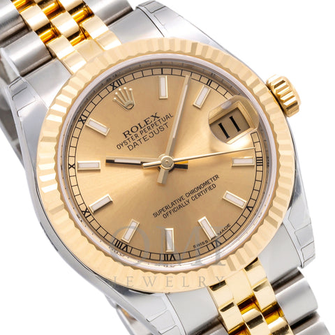 Two Tone Rolex DateJust 178273 31mm Champagne Dial with Index Hour Markers