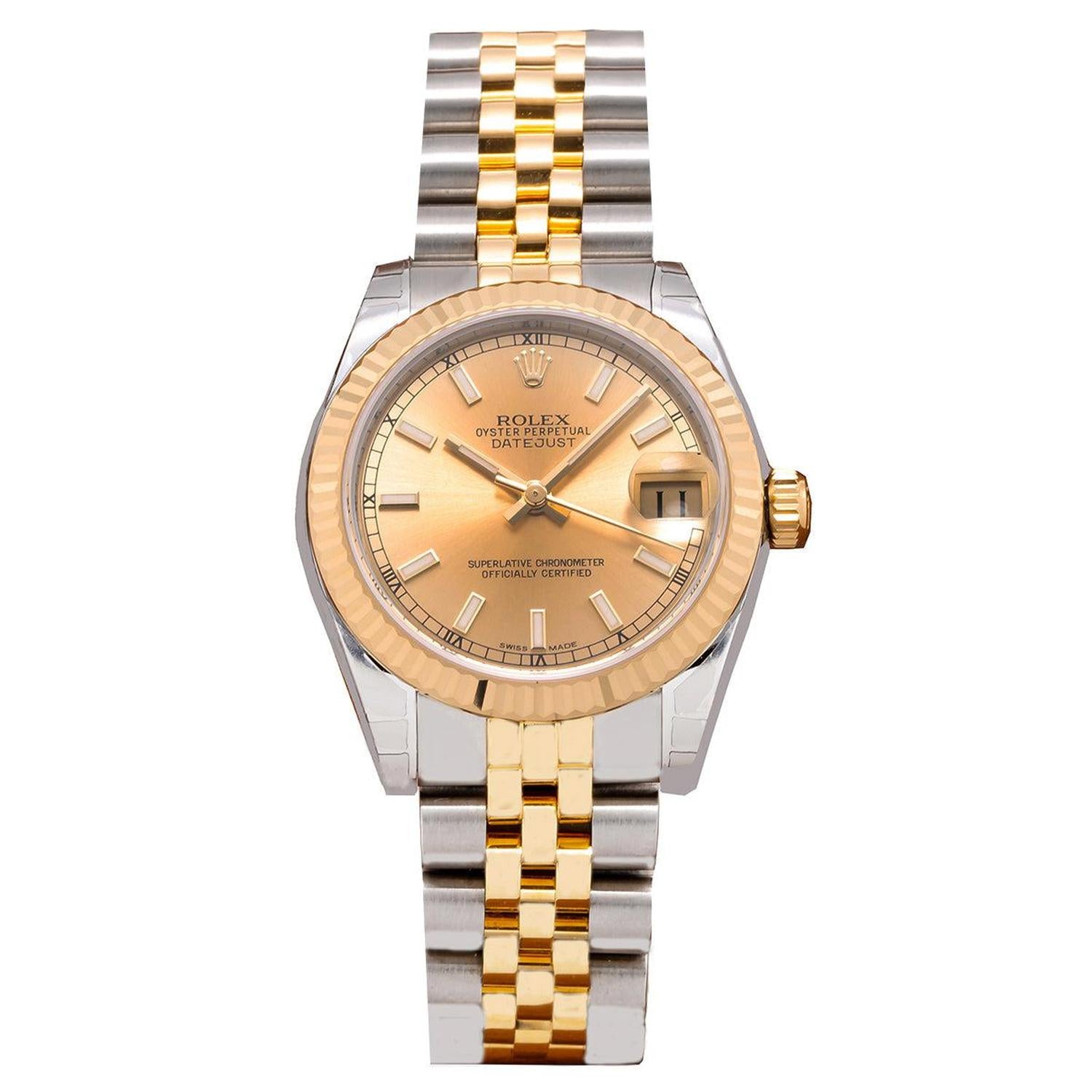 Rolex Datejust 31MM 178273 Champagne Dial Yellow Gold Fluted Bezel Two Tone Jubilee Bracelet