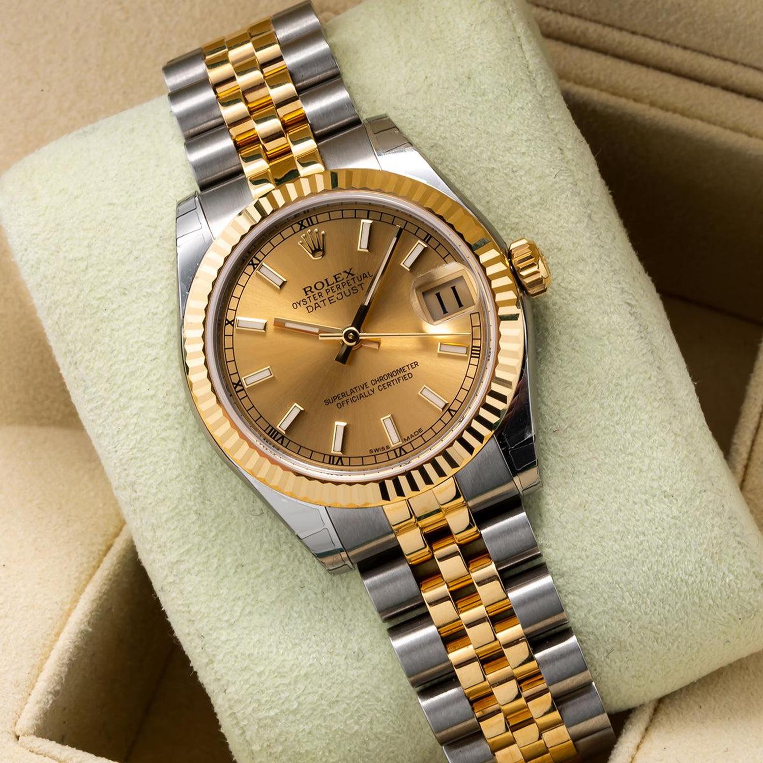 Rolex Datejust 31MM 178273 Champagne Dial Fluted Bezel Two Tone Yellow Gold Jubilee Bracelet
