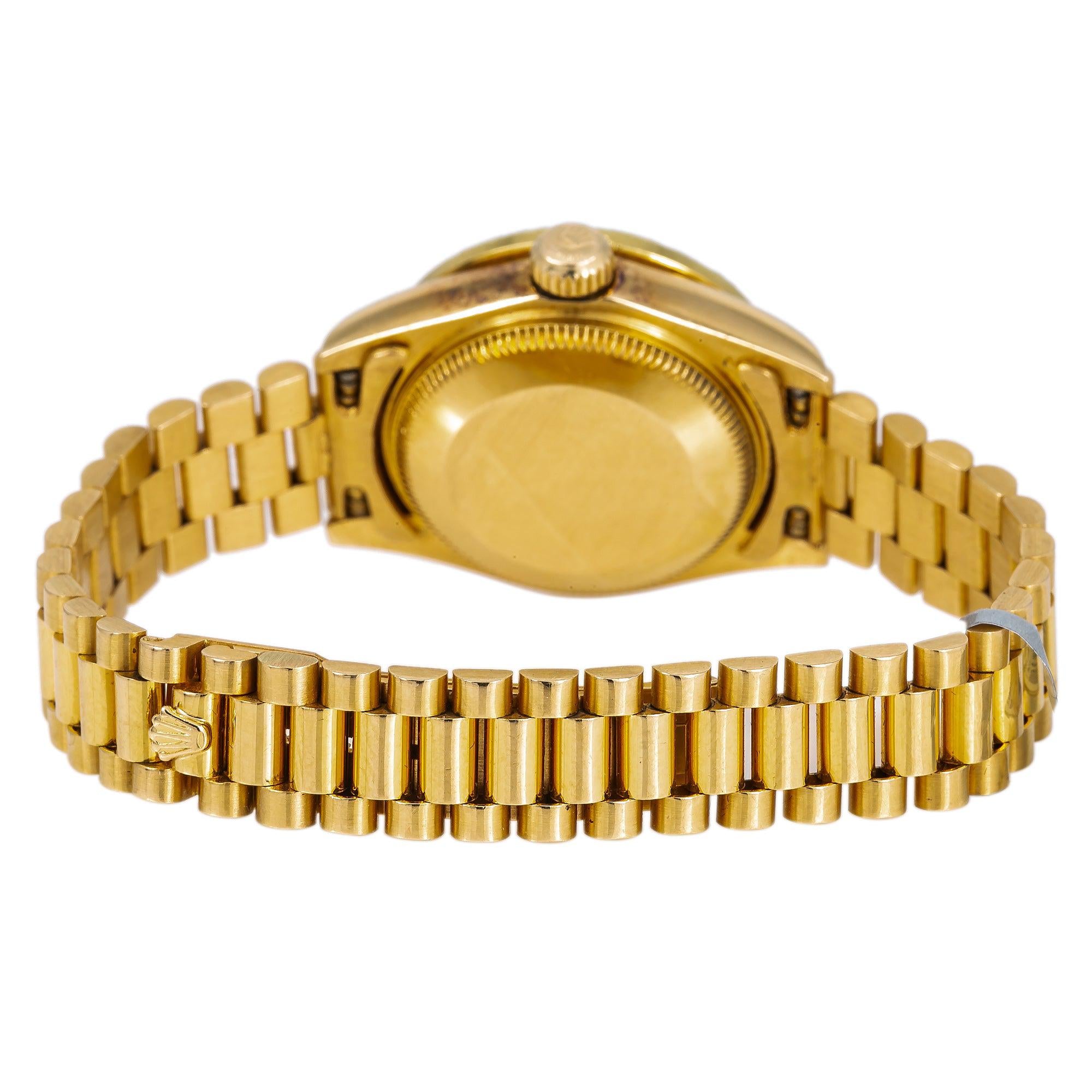 Rolex Datejust 26MM 69178 Mother of Pearl Diamond Dial Diamond Bezel 18K Yellow Gold President Bracelet