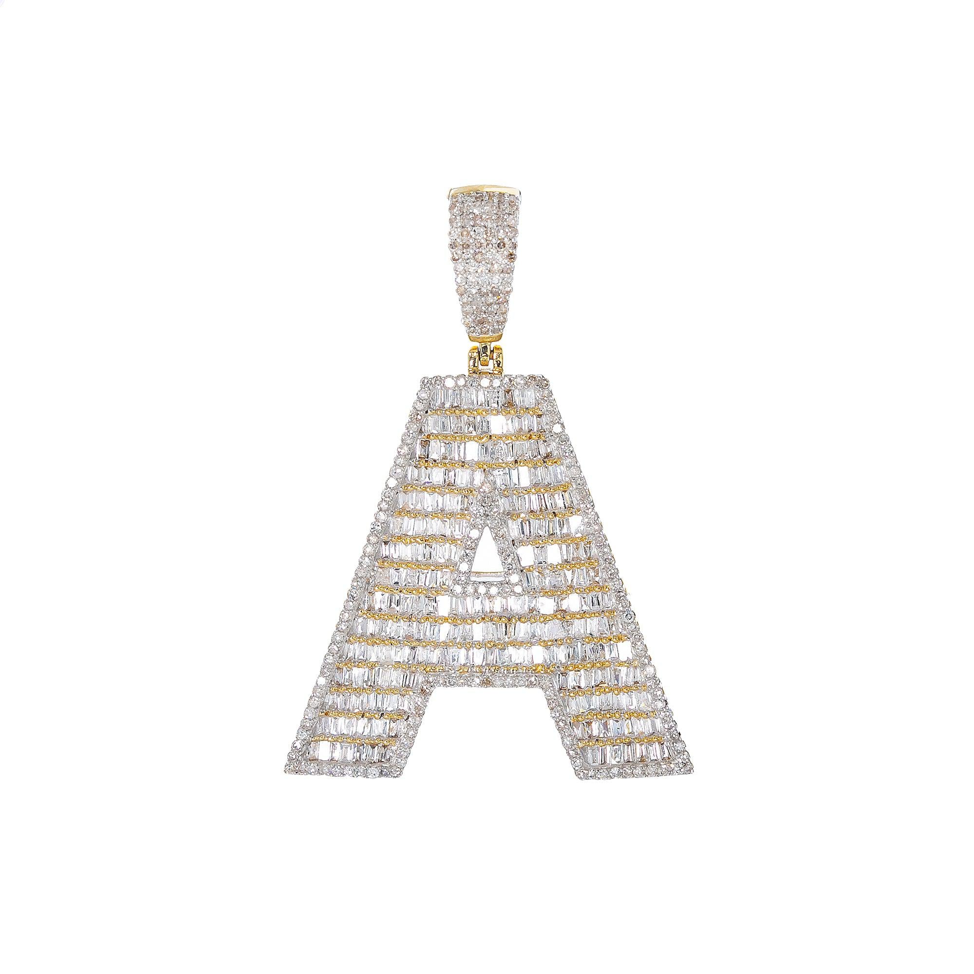14K YELLOW GOLD UNISEX LETTER A WITH 2.01 CT DIAMONDS