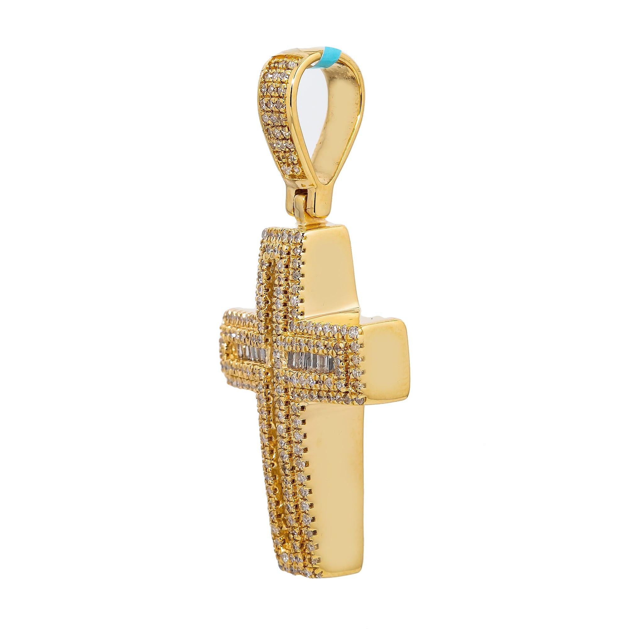 Unisex 14K Yellow Gold Cross Pendant with 0.82 CT Diamonds