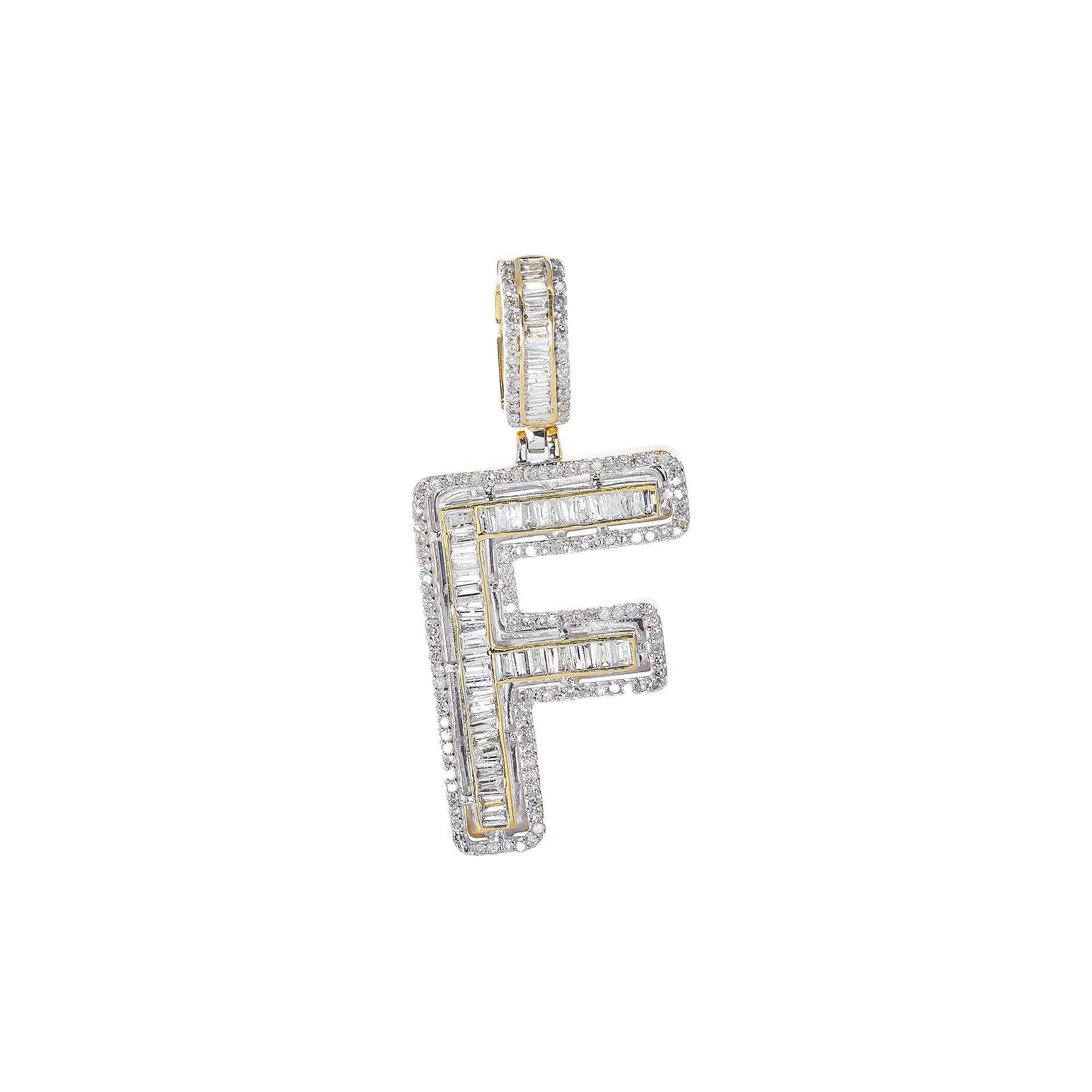 14K YELLOW GOLD UNISEX LETTER F WITH 0.94 CT DIAMONDS