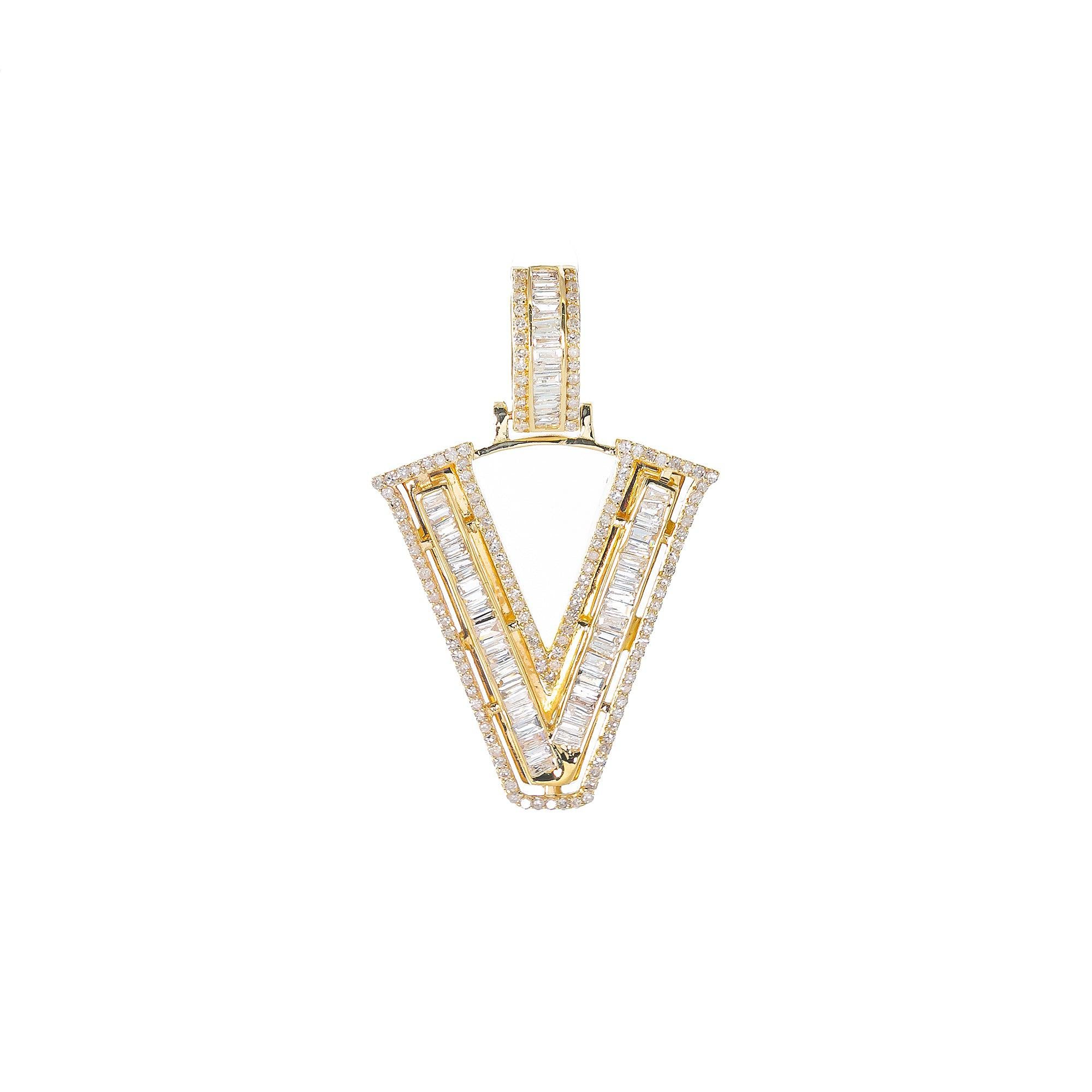 14K YELLOW GOLD UNISEX LETTER V WITH 1.00 CT DIAMONDS