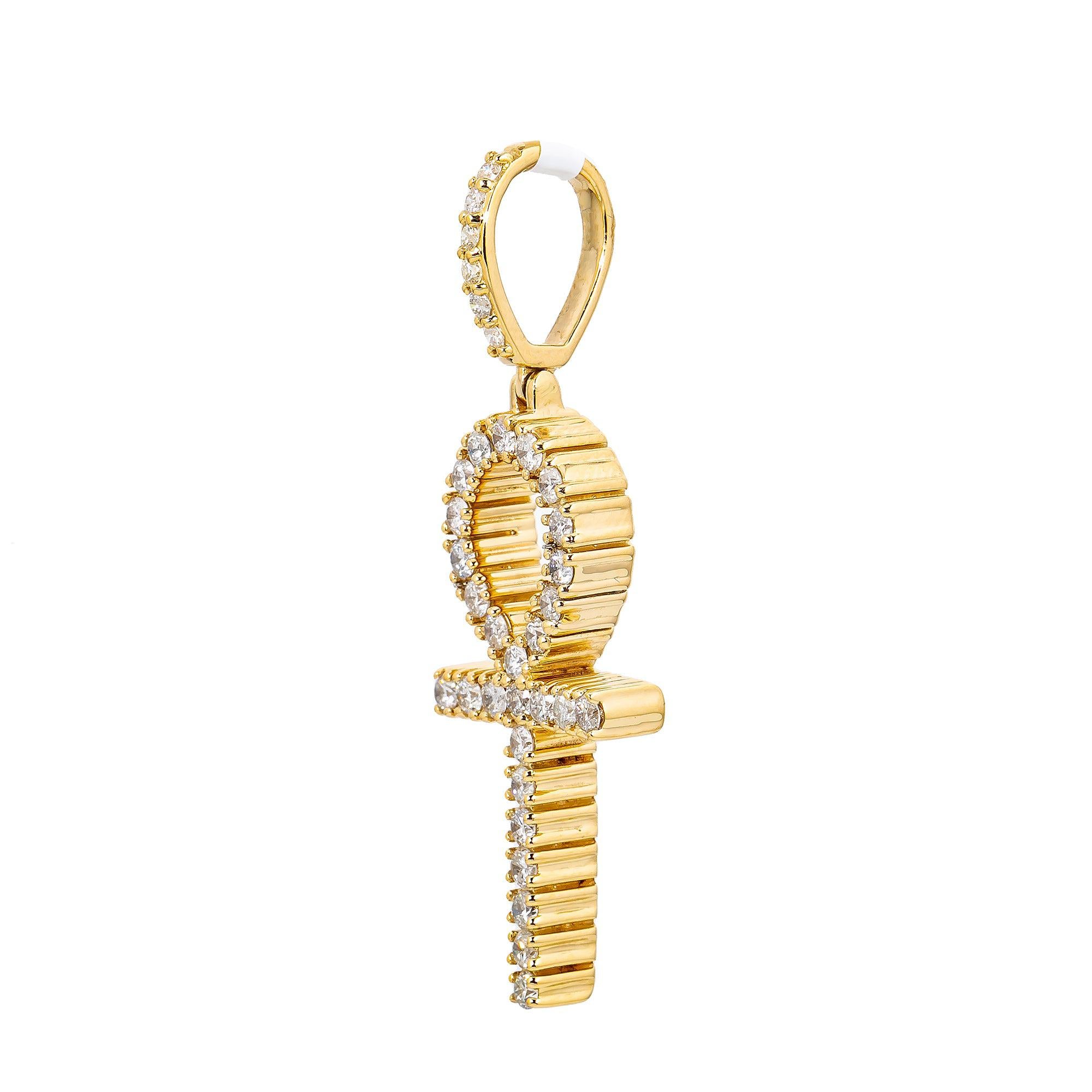 Unisex 14K Yellow Gold Ankh Pendant with 1.01 CT Diamonds