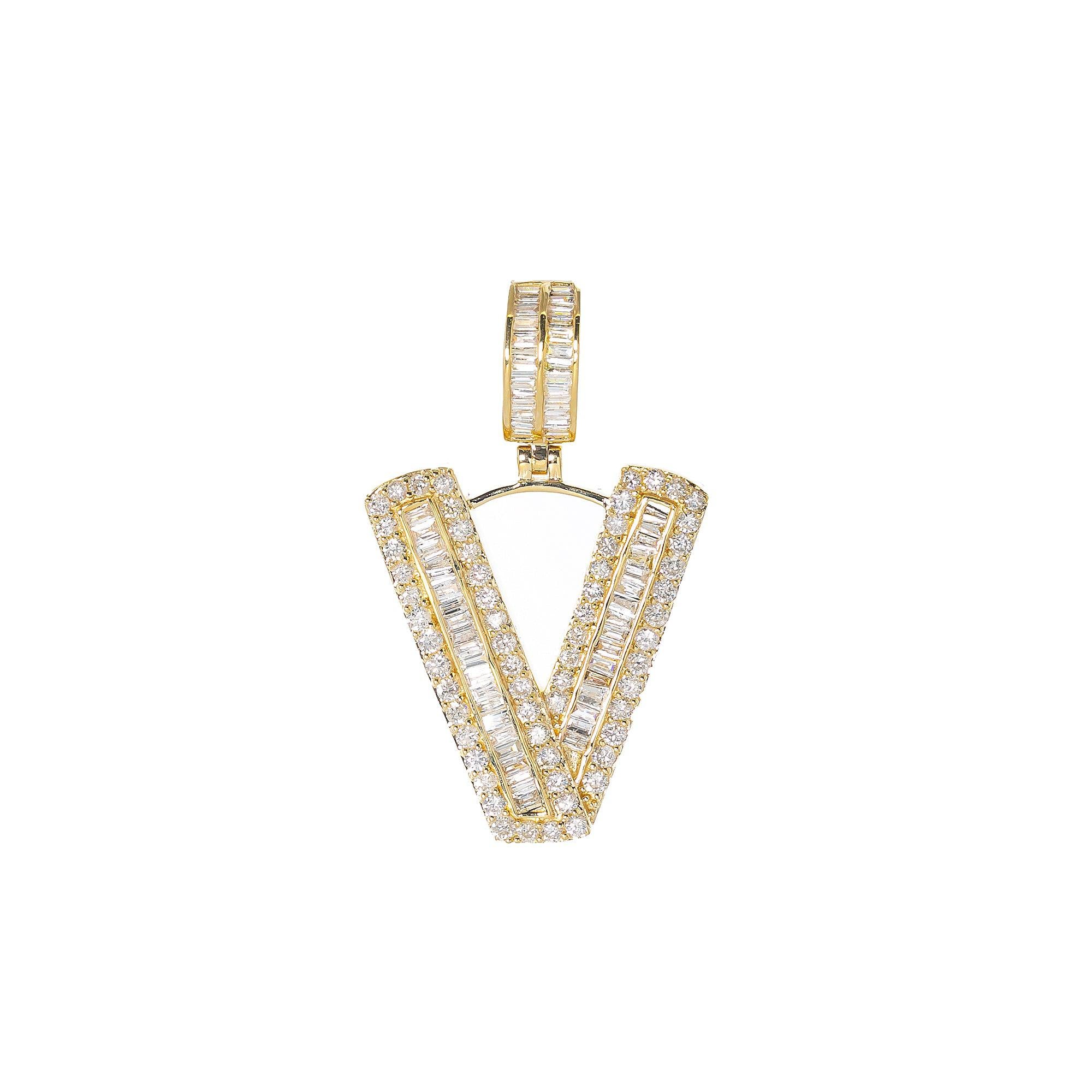 14K YELLOW GOLD UNISEX LETTER V WITH 2.25 CT DIAMONDS