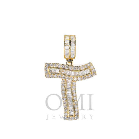 14K YELLOW GOLD UNISEX LETTER T WITH 1.77 CT DIAMONDS