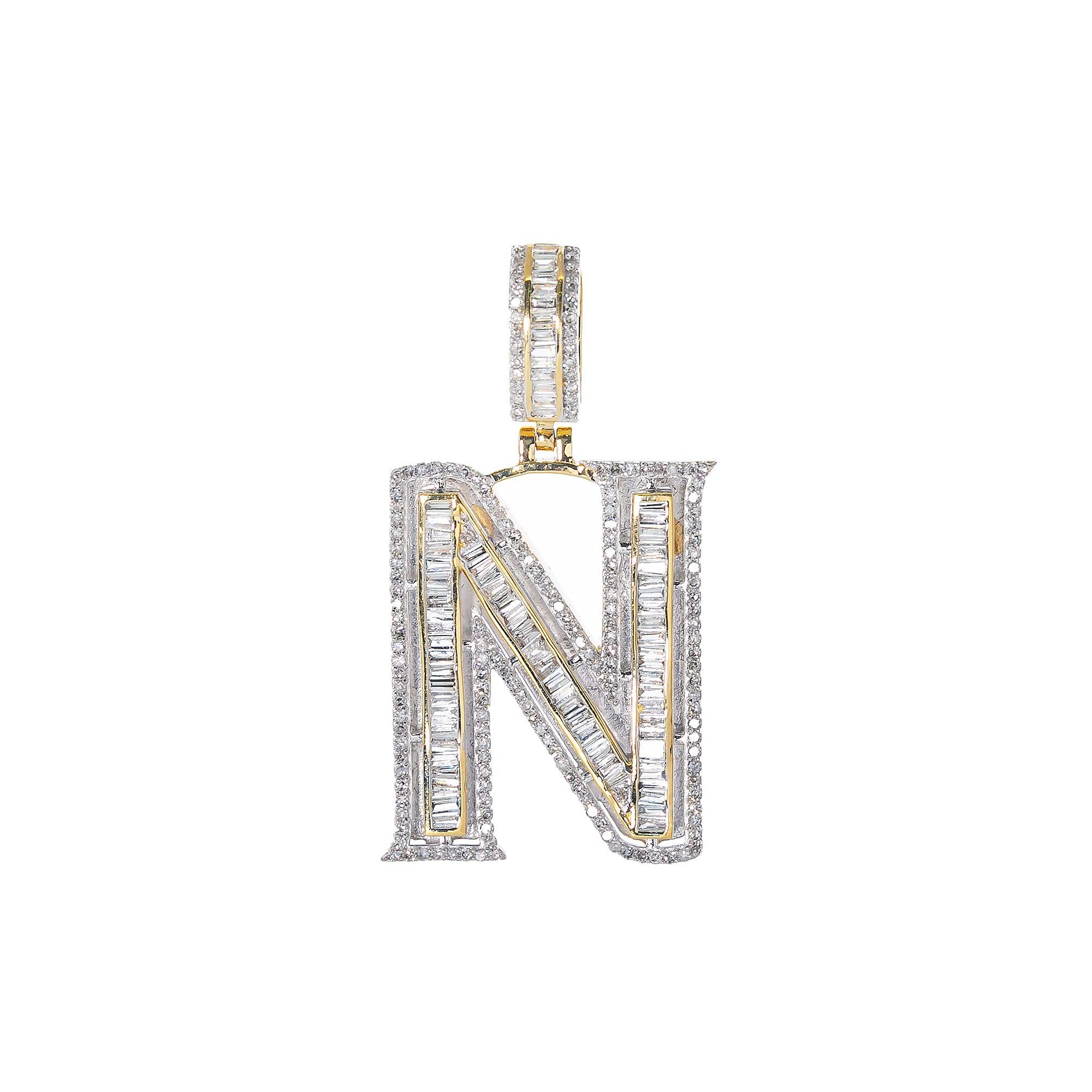 14K YELLOW GOLD UNISEX LETTER N WITH 1.22 CT DIAMONDS