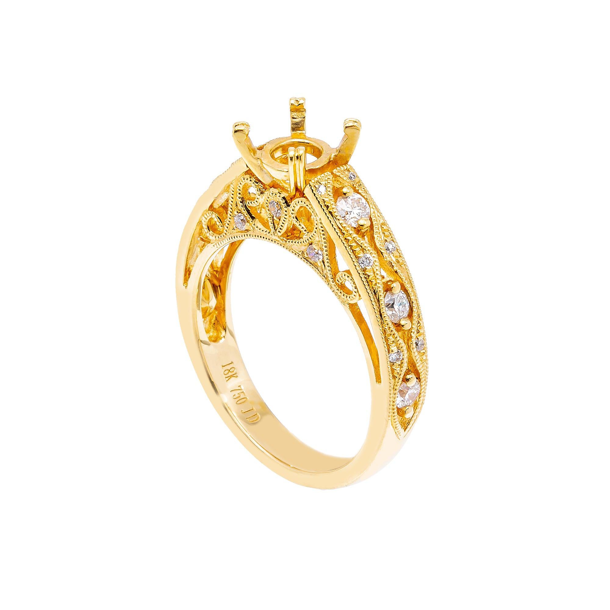 18K Yellow Gold Round Diamond  Ring