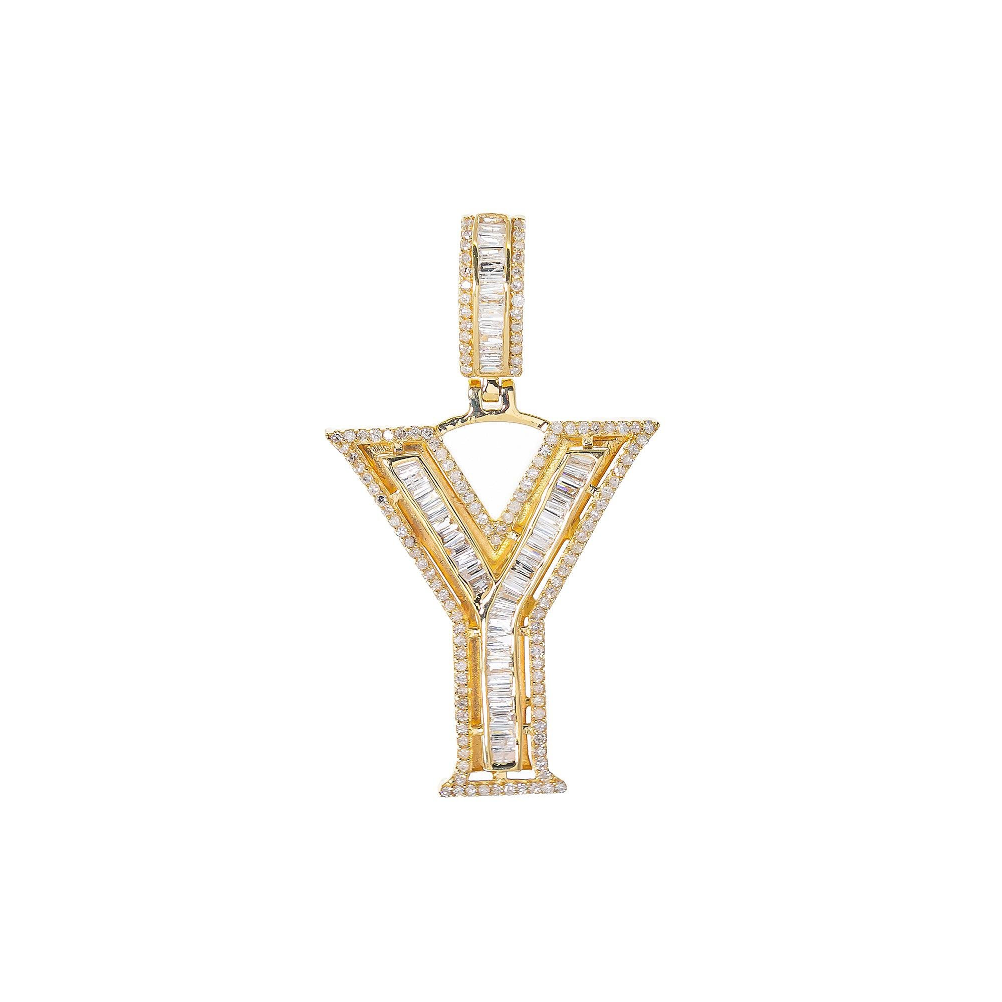 14K YELLOW GOLD UNISEX LETTER Y WITH 0.87 CT DIAMONDS