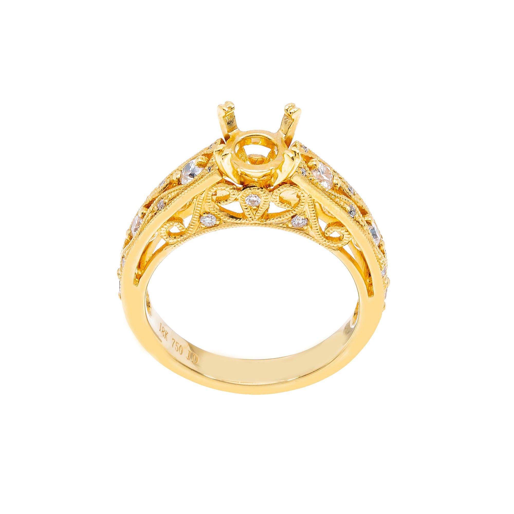 18K Yellow Gold Round Diamond  Ring