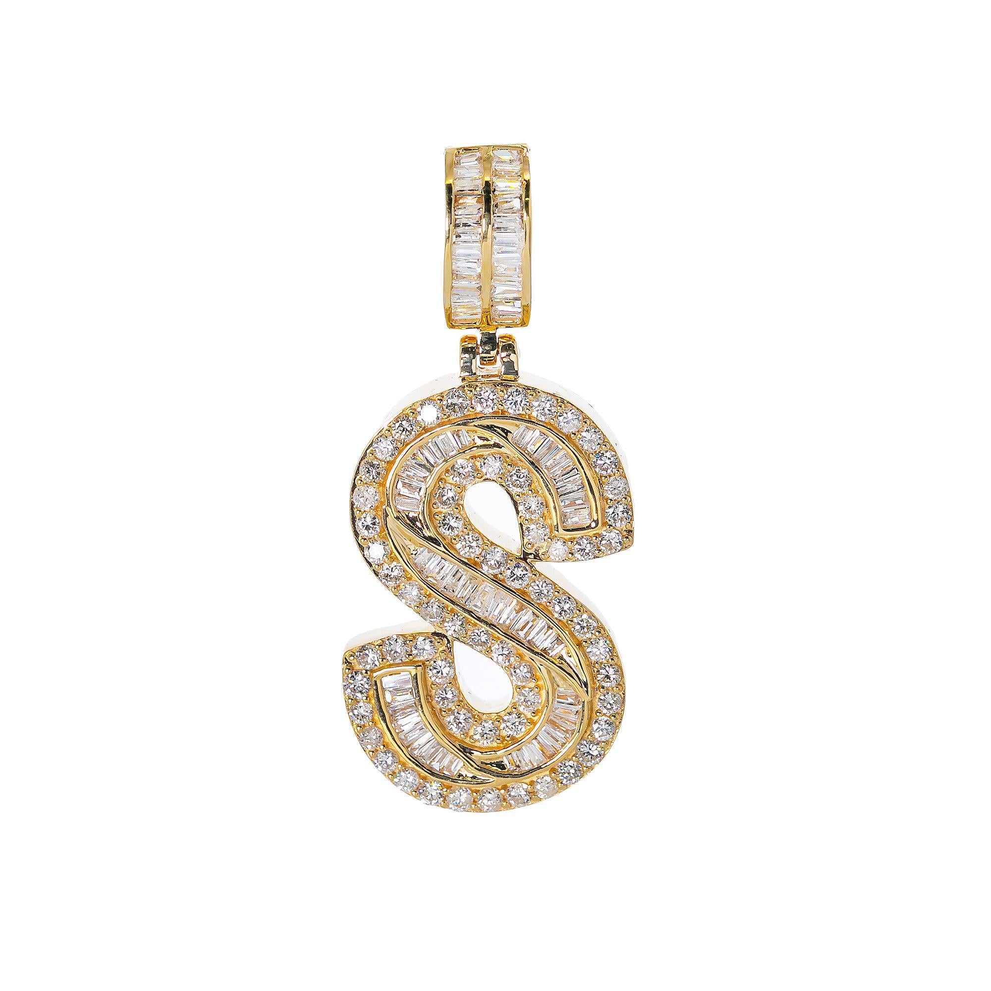 14K YELLOW GOLD UNISEX LETTER S WITH 2.57 CT DIAMONDS