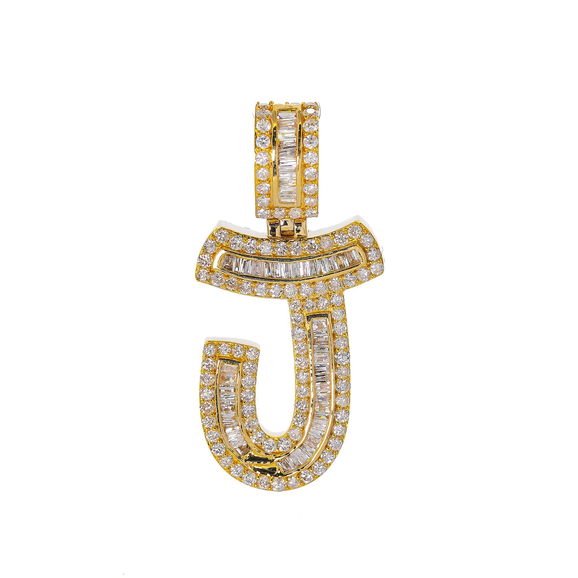 14K YELLOW GOLD UNISEX LETTER J WITH 1.81 CT DIAMONDS