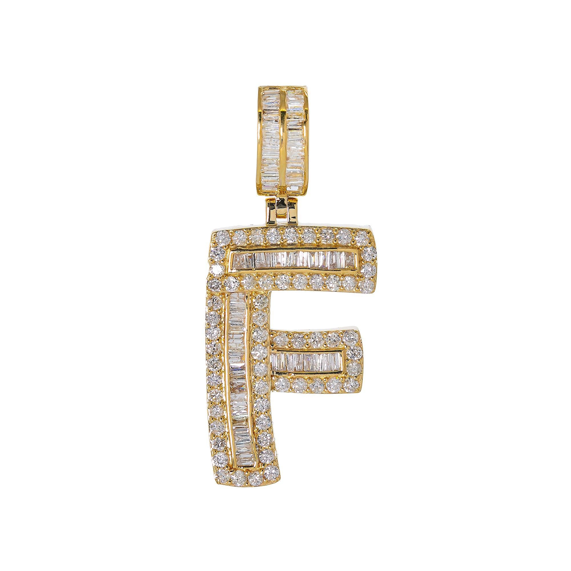 14K YELLOW GOLD UNISEX LETTER F WITH 1.97 CT DIAMONDS