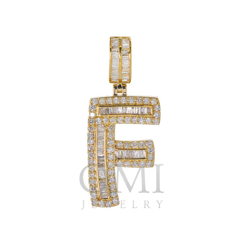 14K YELLOW GOLD UNISEX LETTER F WITH 1.97 CT DIAMONDS