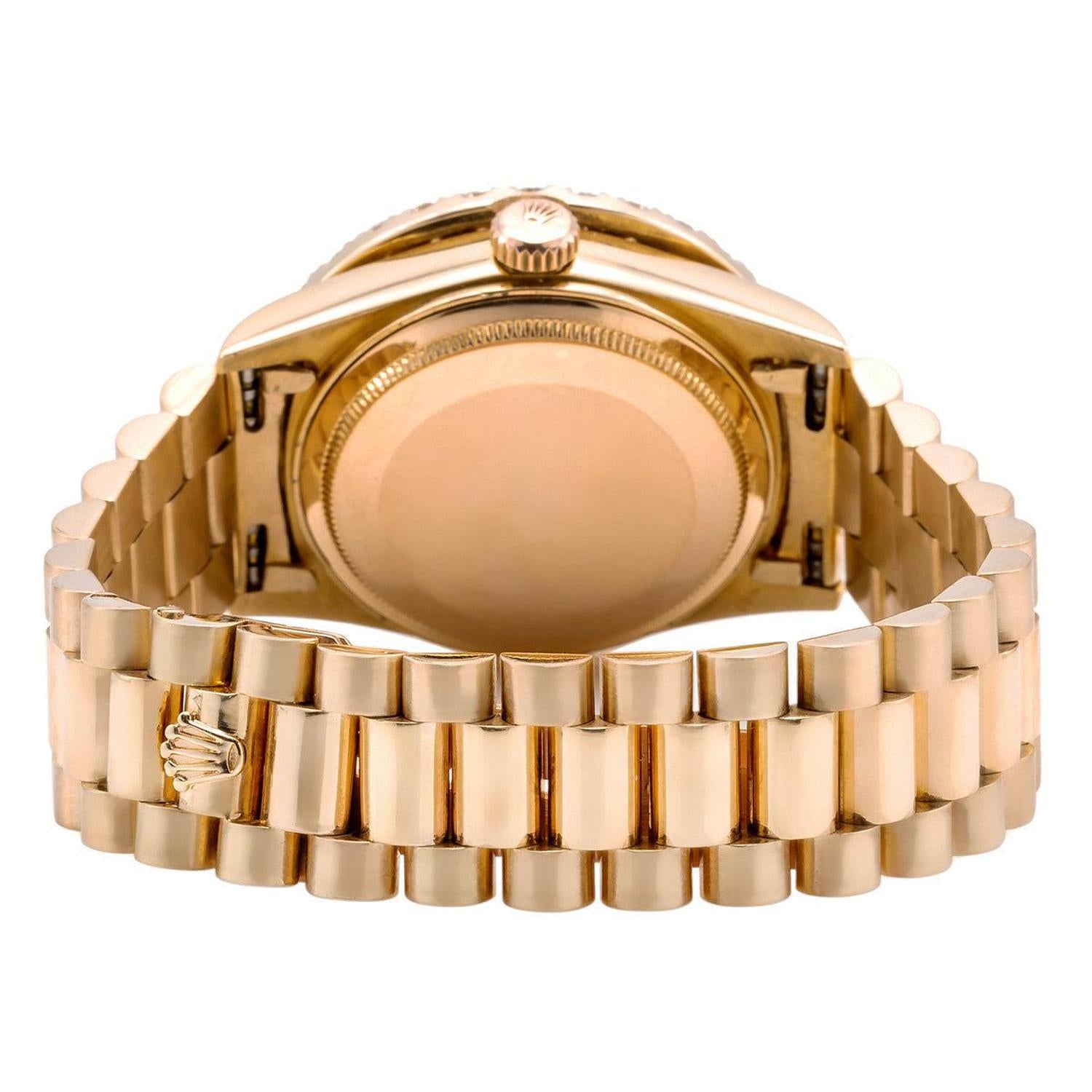 Rolex Day-Date 36MM 18038 Mother of Pearl Diamond Dial Diamond Bezel 18K Yellow Gold President Bracelet 4.75ct