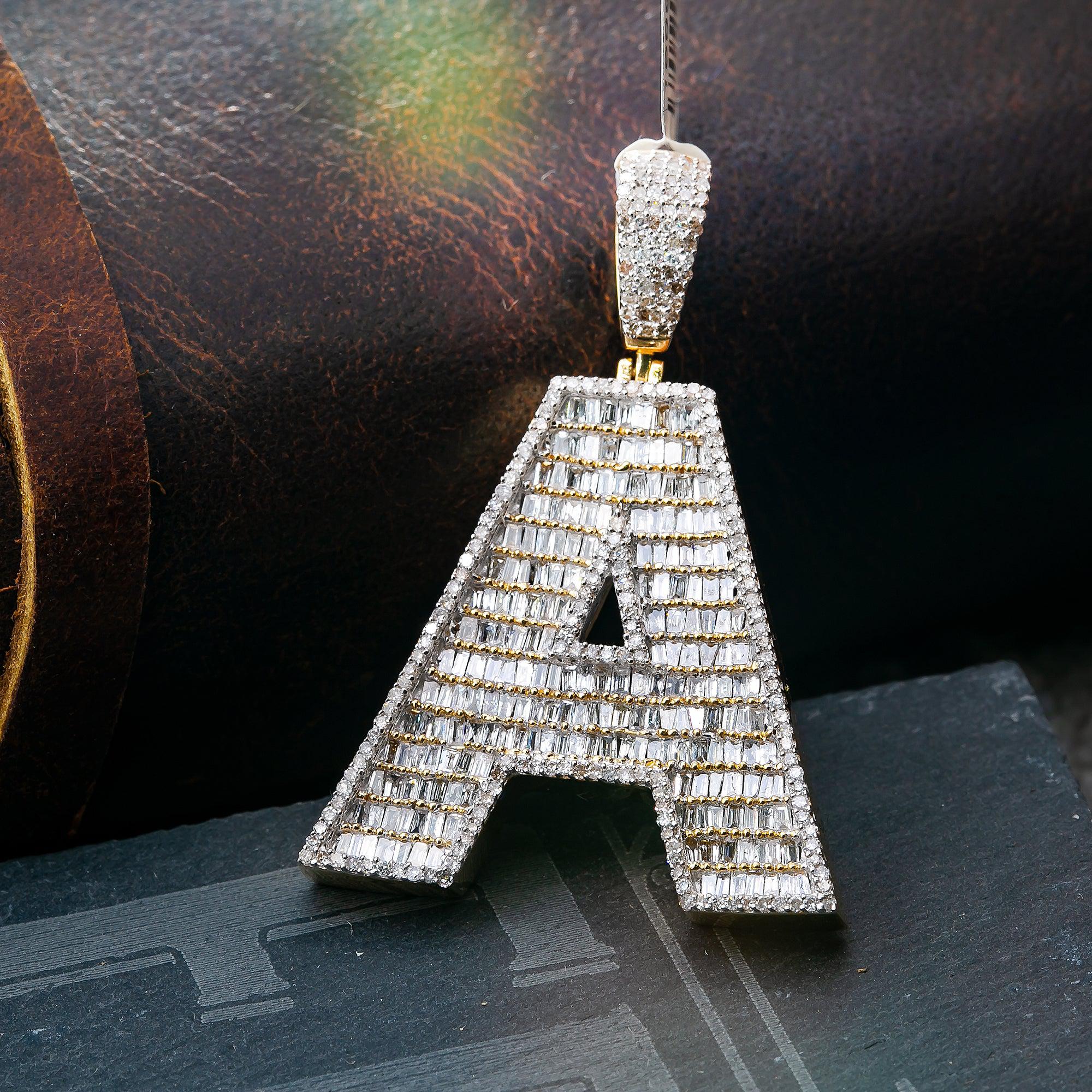 14K YELLOW GOLD UNISEX LETTER A WITH 2.01 CT DIAMONDS