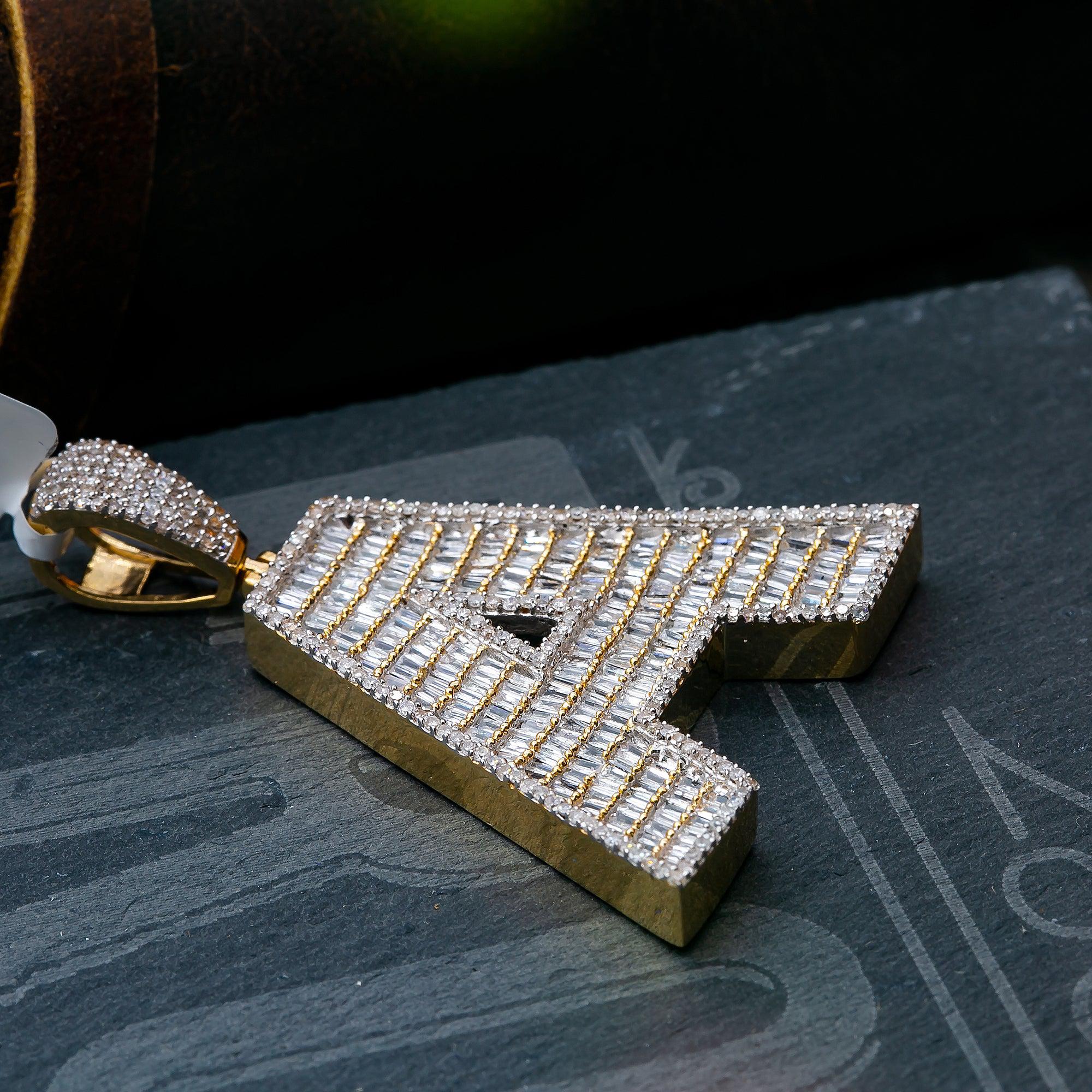 14K YELLOW GOLD UNISEX LETTER A WITH 2.01 CT DIAMONDS