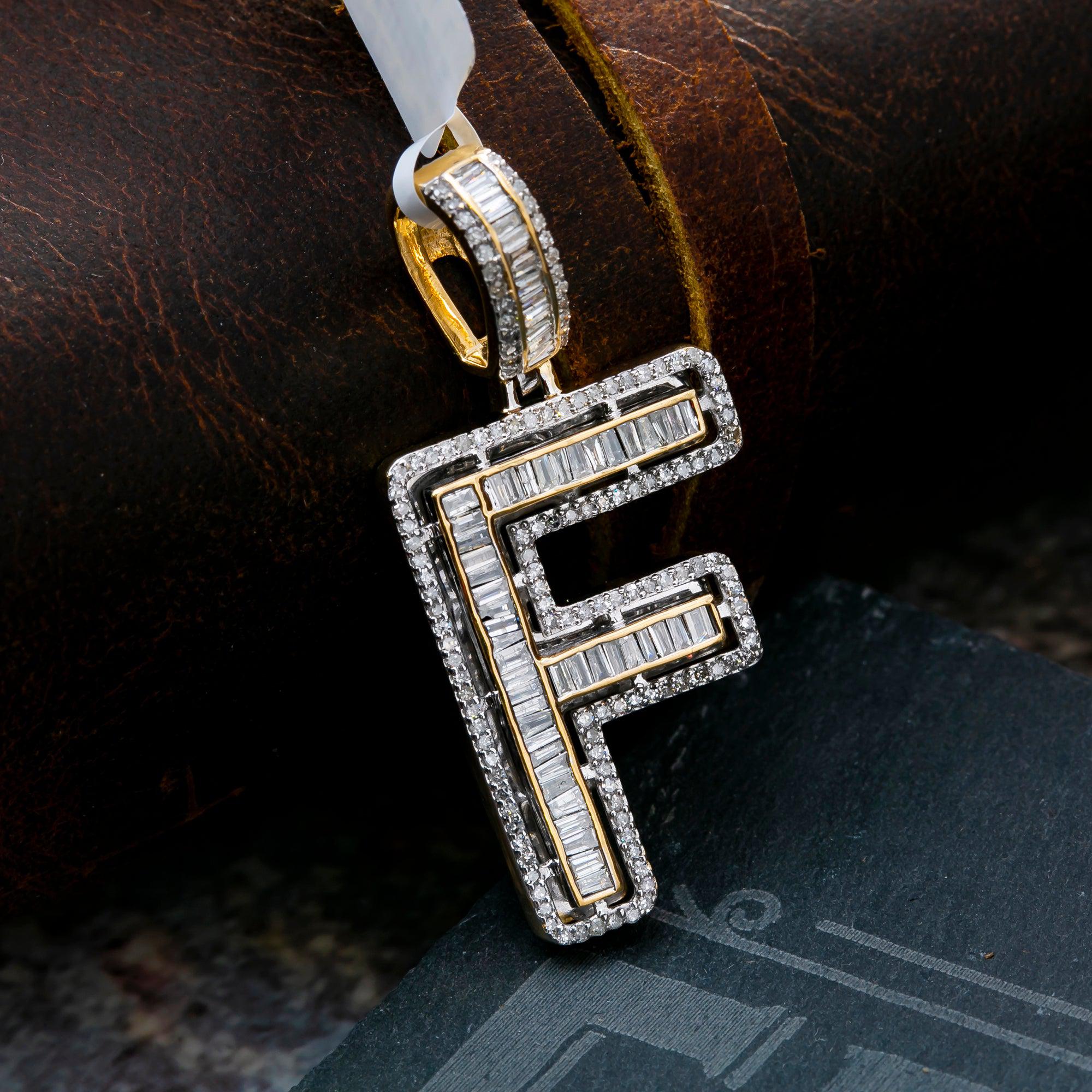 14K YELLOW GOLD UNISEX LETTER F WITH 0.94 CT DIAMONDS