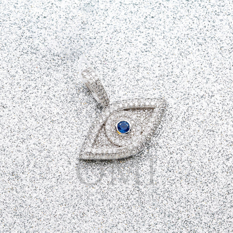 14K White Gold Unisex Evil Eye Pendant with Blue Sapphire & 2.02 CT Diamond