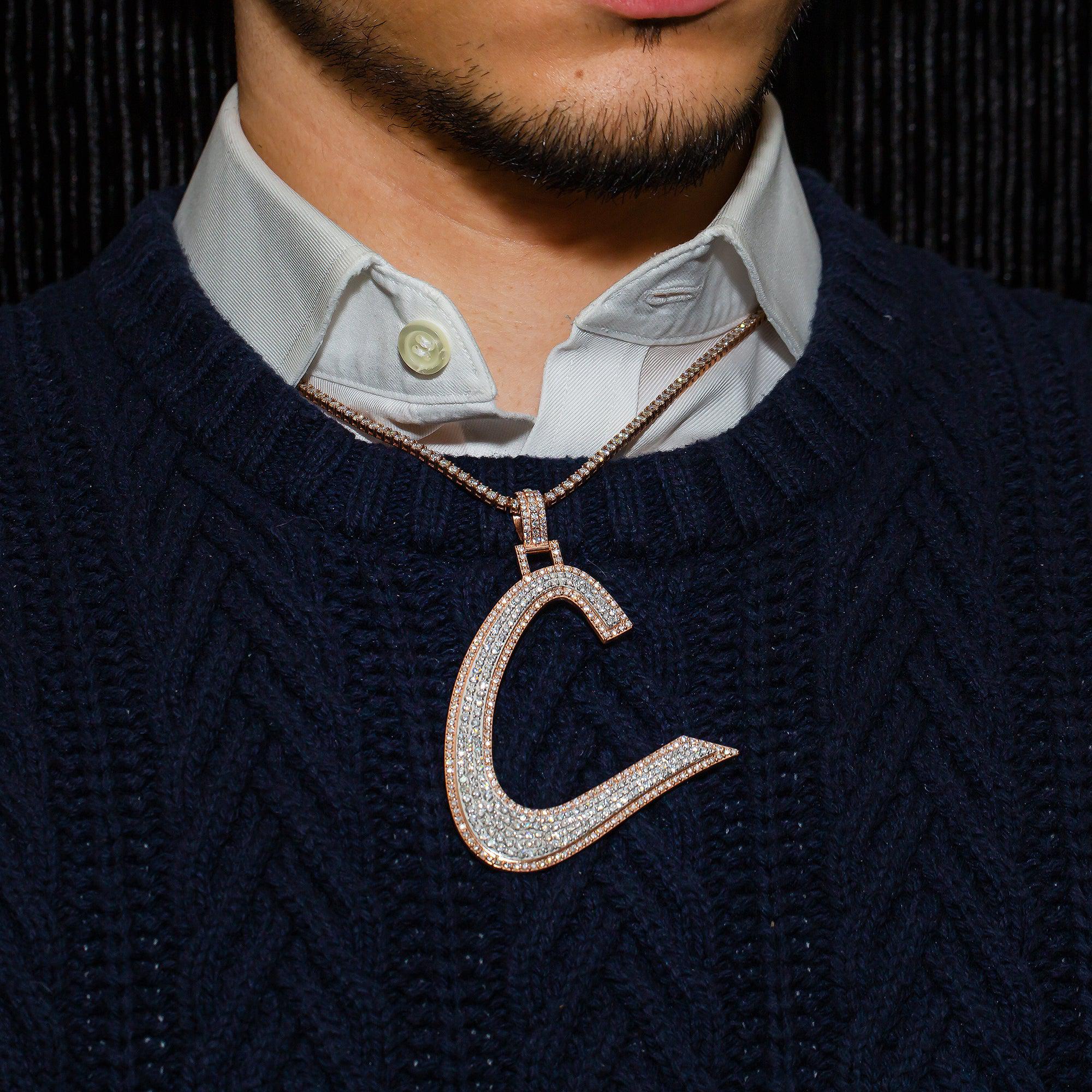 14K ROSE GOLD DIAMOND INITIAL C PENDANT