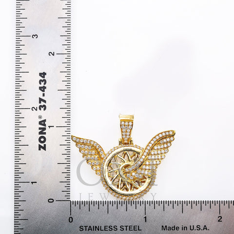 Unisex 14K Yellow Gold Circle Angel Pendant With 1.34 CT Diamonds