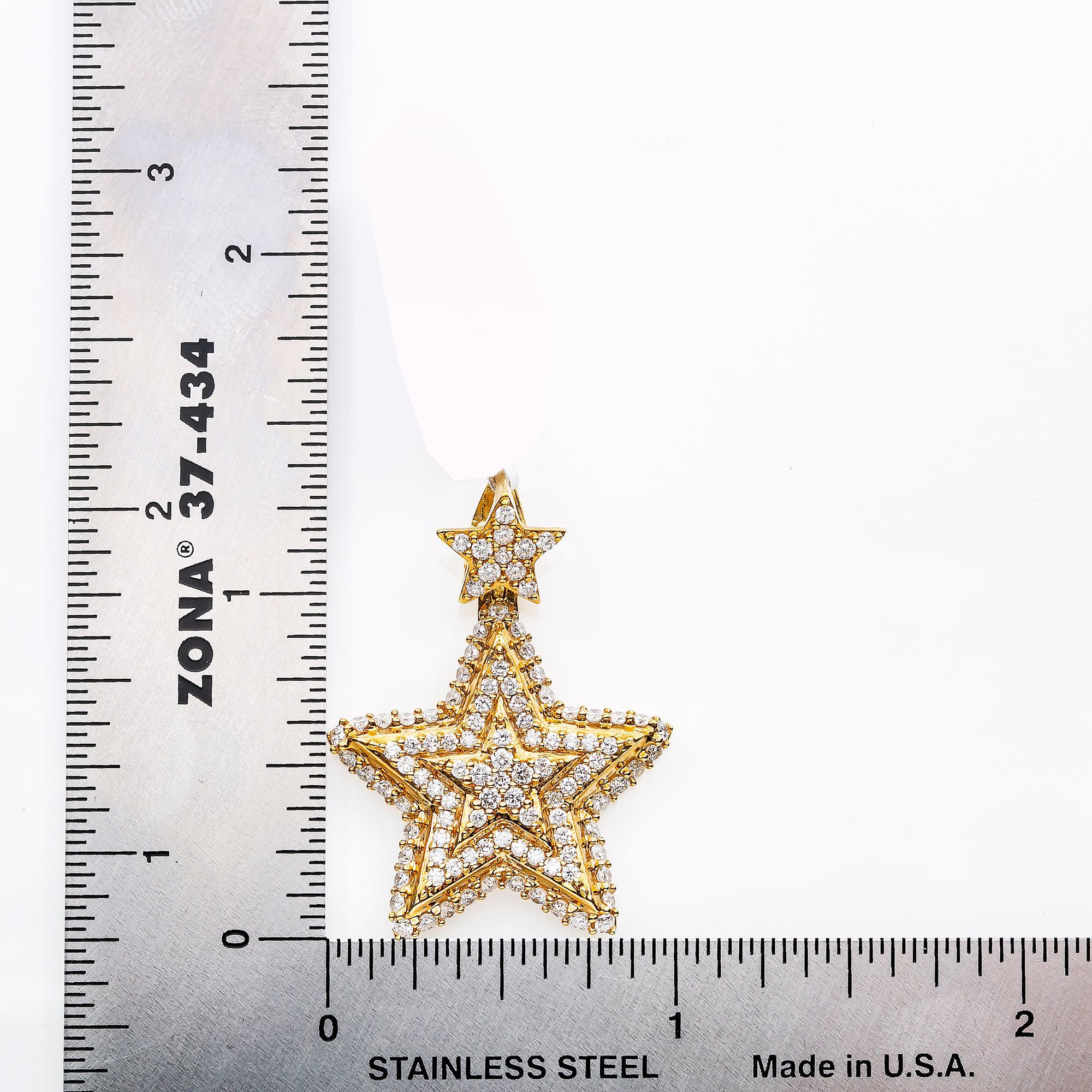 Unisex 14K Yellow Gold Star Pendant 1.72 CT Diamonds