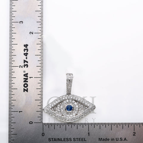 14K White Gold Unisex Evil Eye Pendant with Blue Sapphire & 2.02 CT Diamond