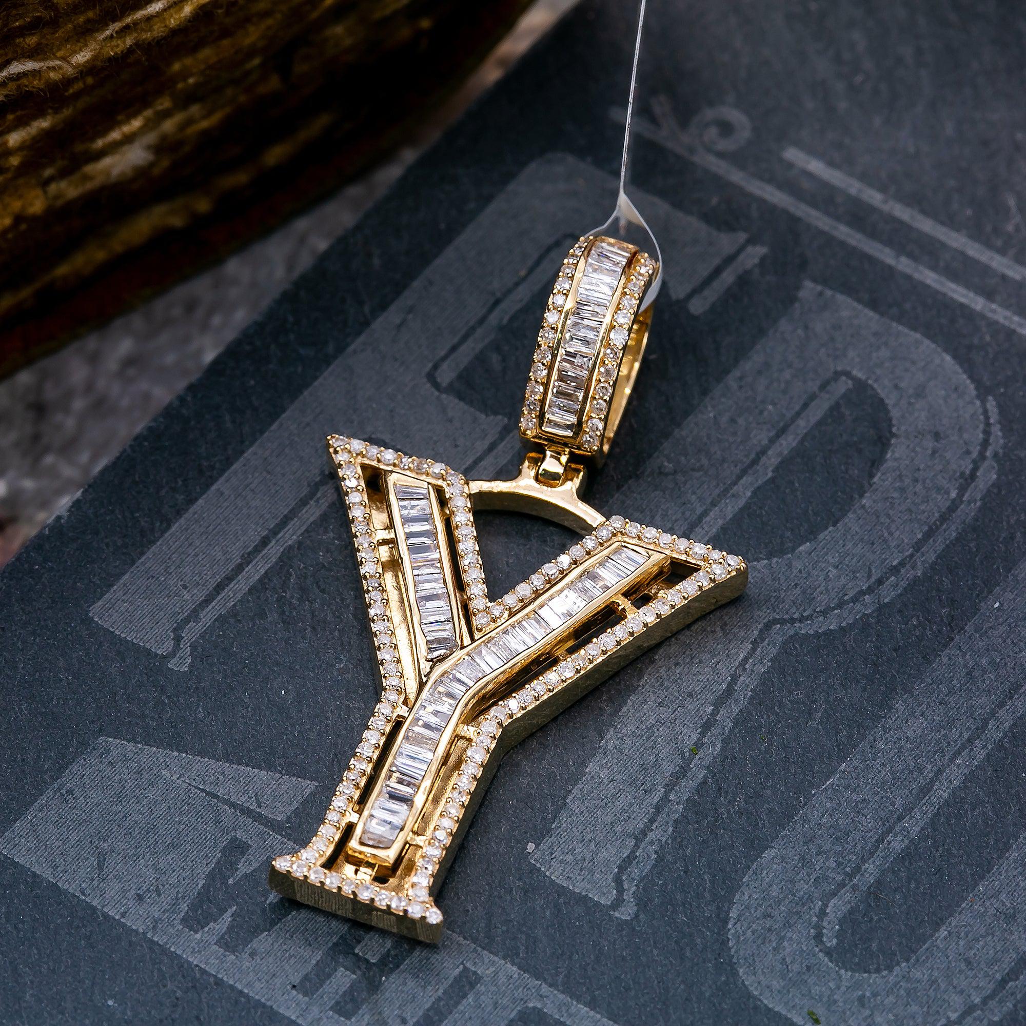 14K YELLOW GOLD UNISEX LETTER Y WITH 0.87 CT DIAMONDS