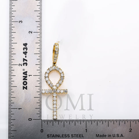 Unisex 14K Yellow Gold Ankh Pendant with 1.01 CT Diamonds