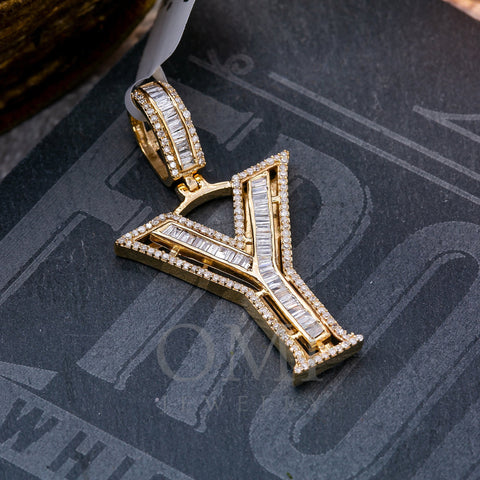 14K YELLOW GOLD UNISEX LETTER Y WITH 0.87 CT DIAMONDS