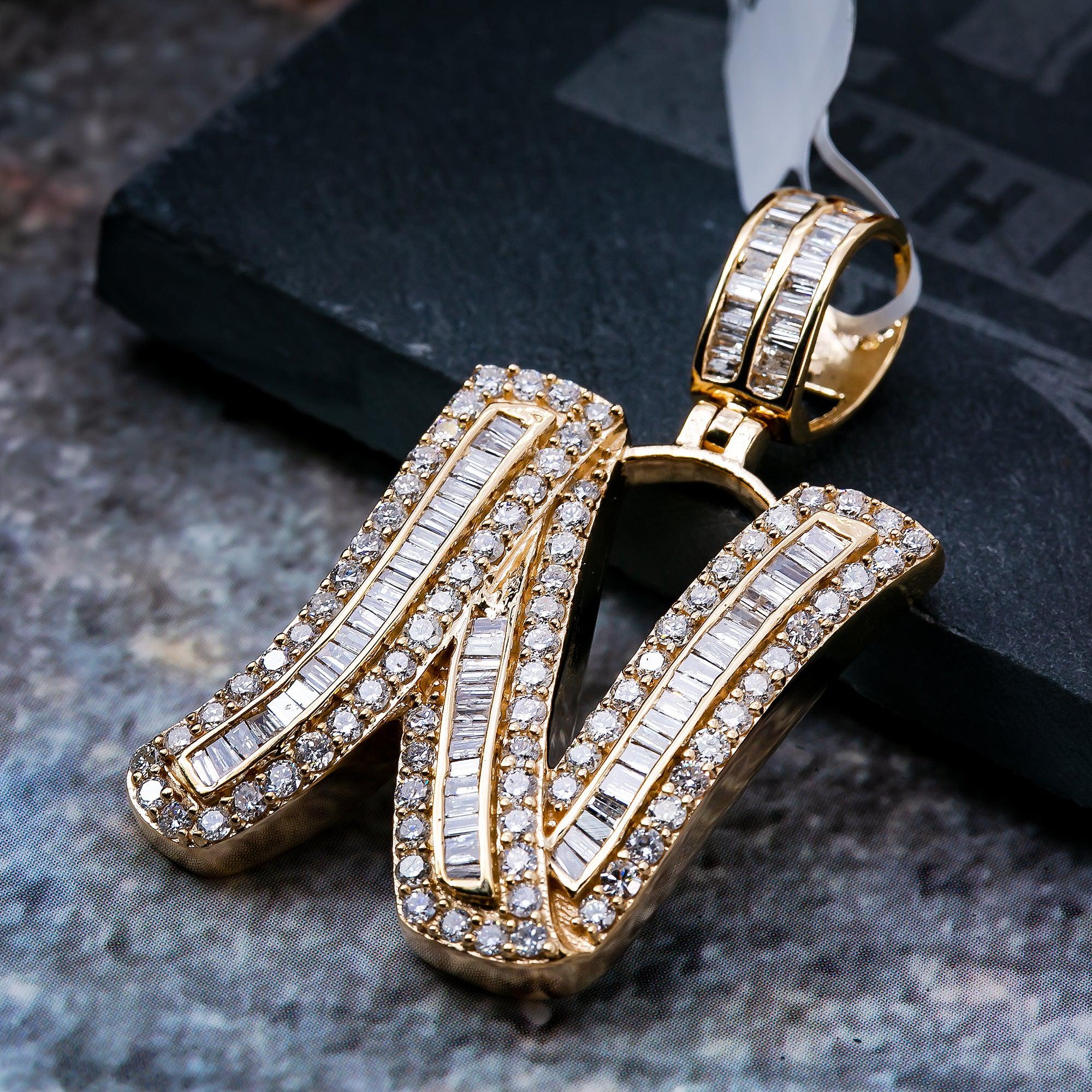 14K YELLOW GOLD UNISEX LETTER N WITH 2.57 CT DIAMONDS