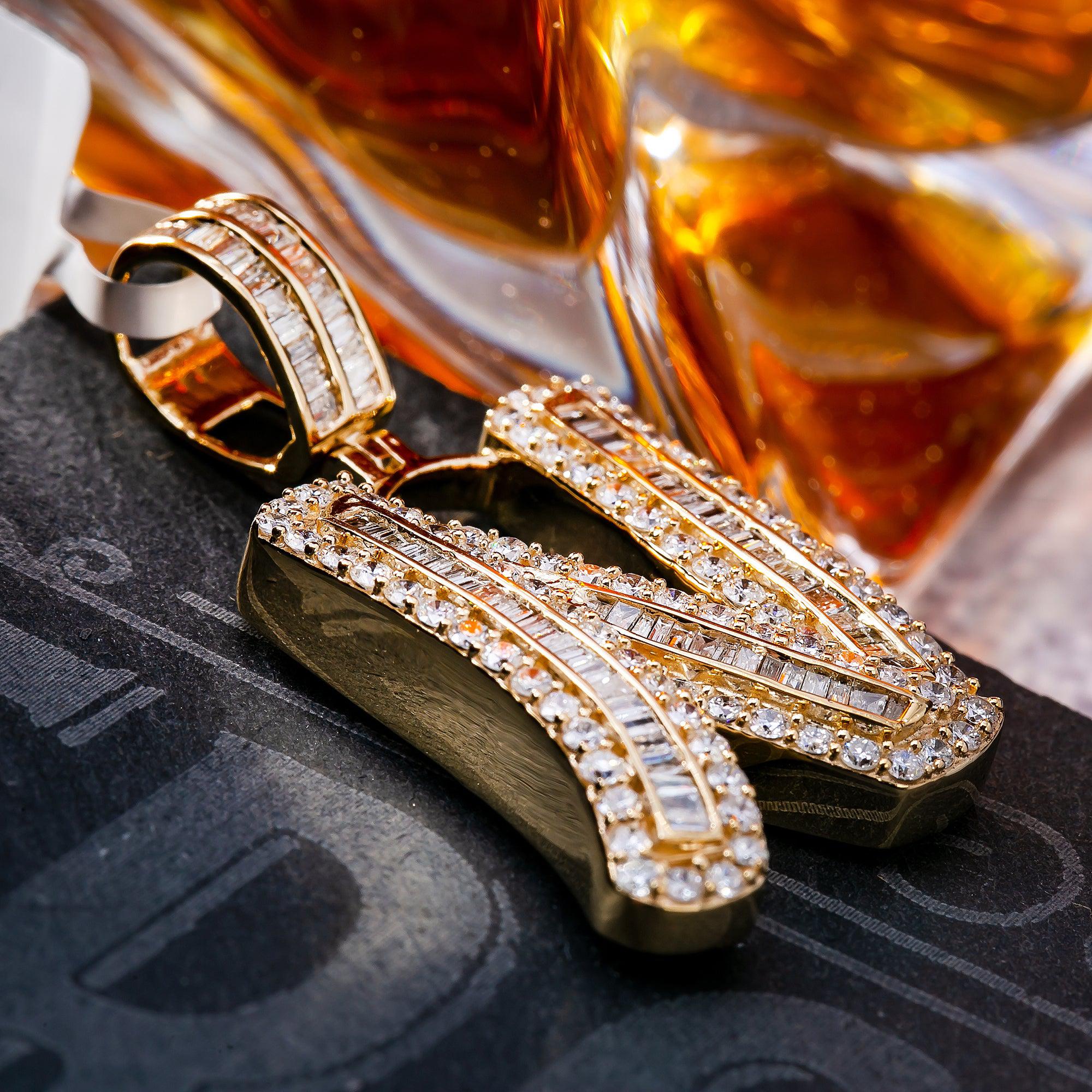 14K YELLOW GOLD UNISEX LETTER N WITH 2.57 CT DIAMONDS