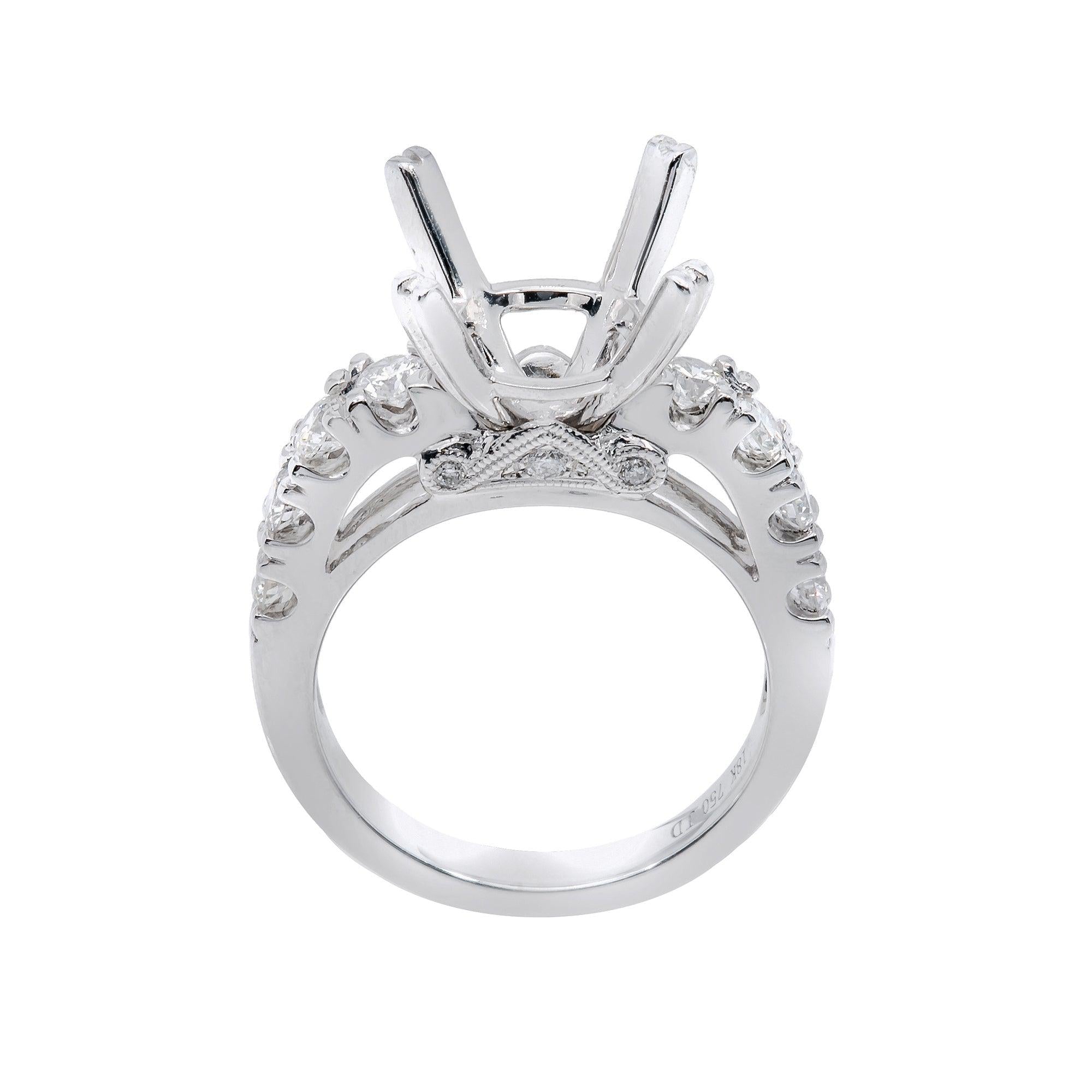 18K White Gold Round Diamond Semi-Mount Ring