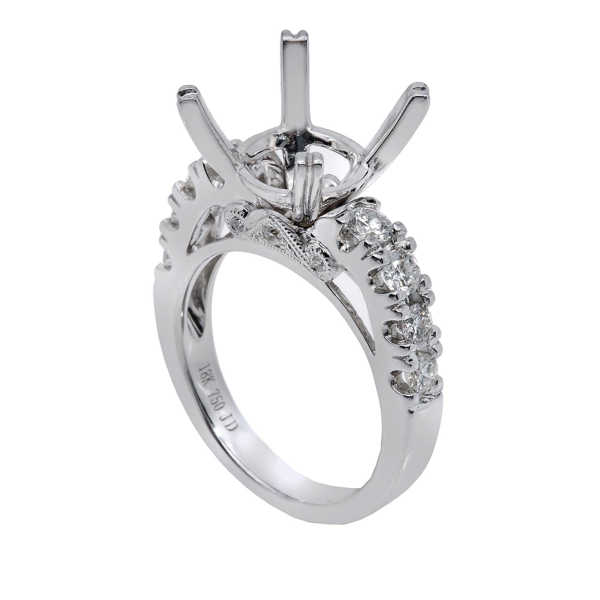 18K White Gold Round Diamond Semi-Mount Ring