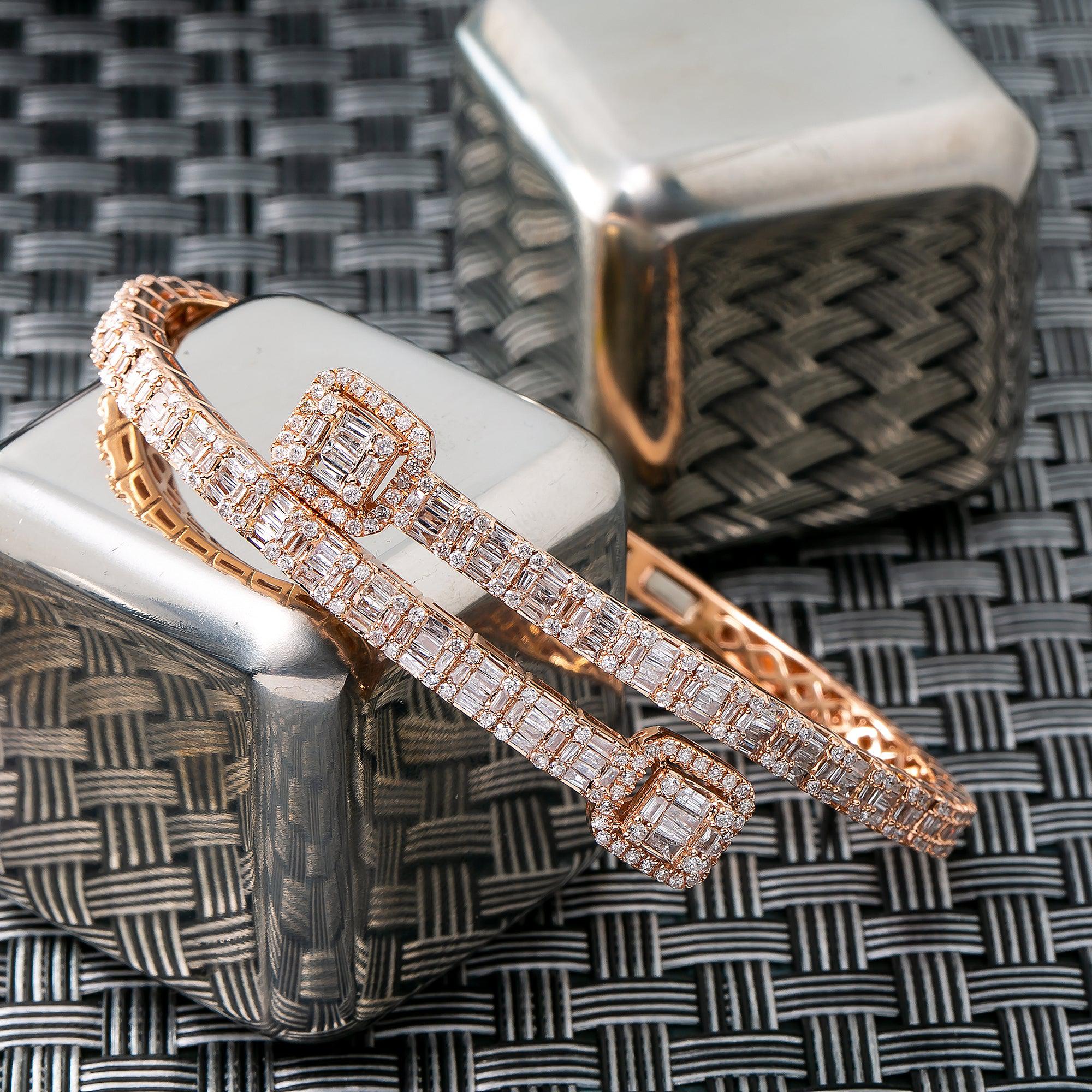 14K ROSE GOLD MEN'S BRACELET WITH 4.35 BAGUETTE CT DIAMONDS