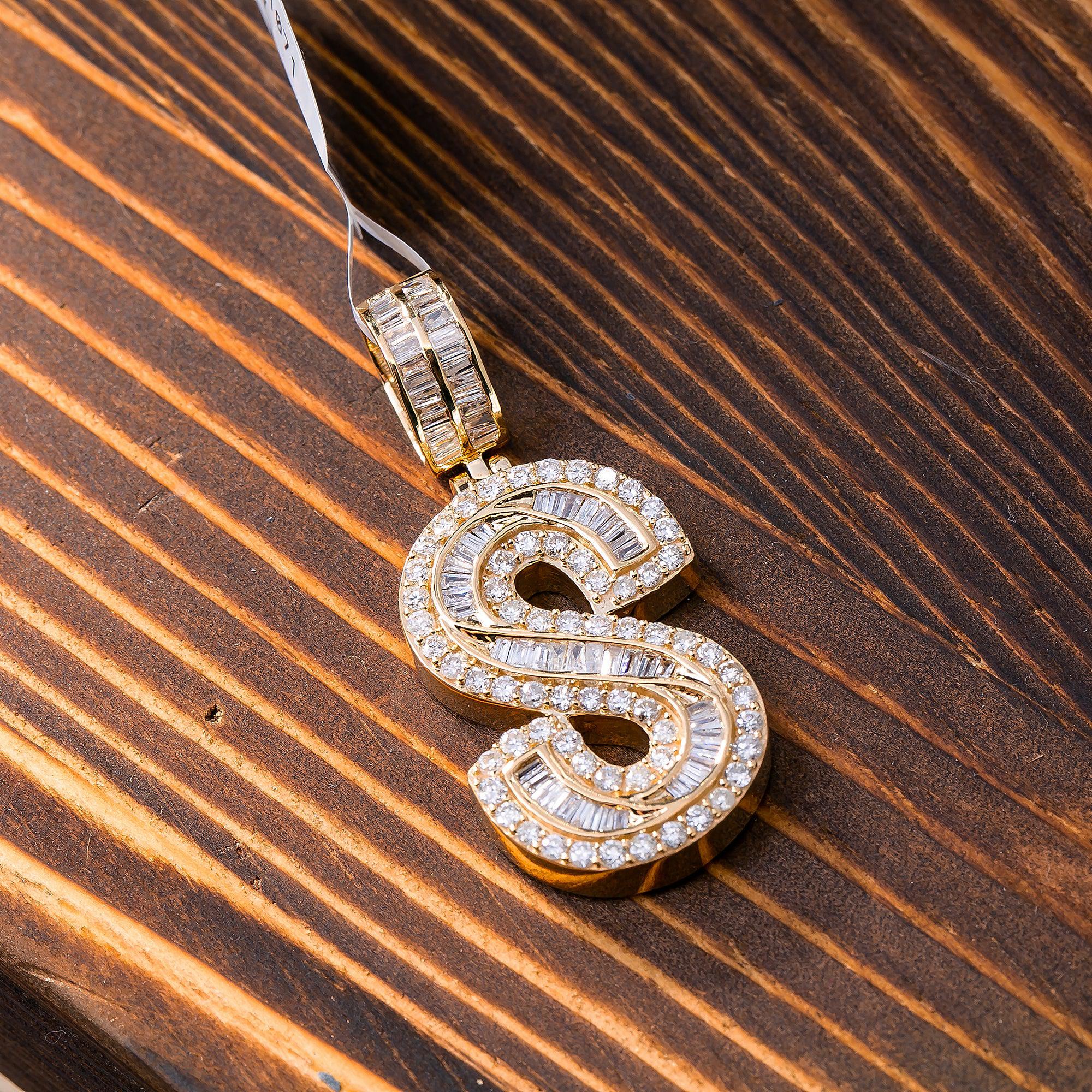 14K YELLOW GOLD UNISEX LETTER S WITH 2.57 CT DIAMONDS
