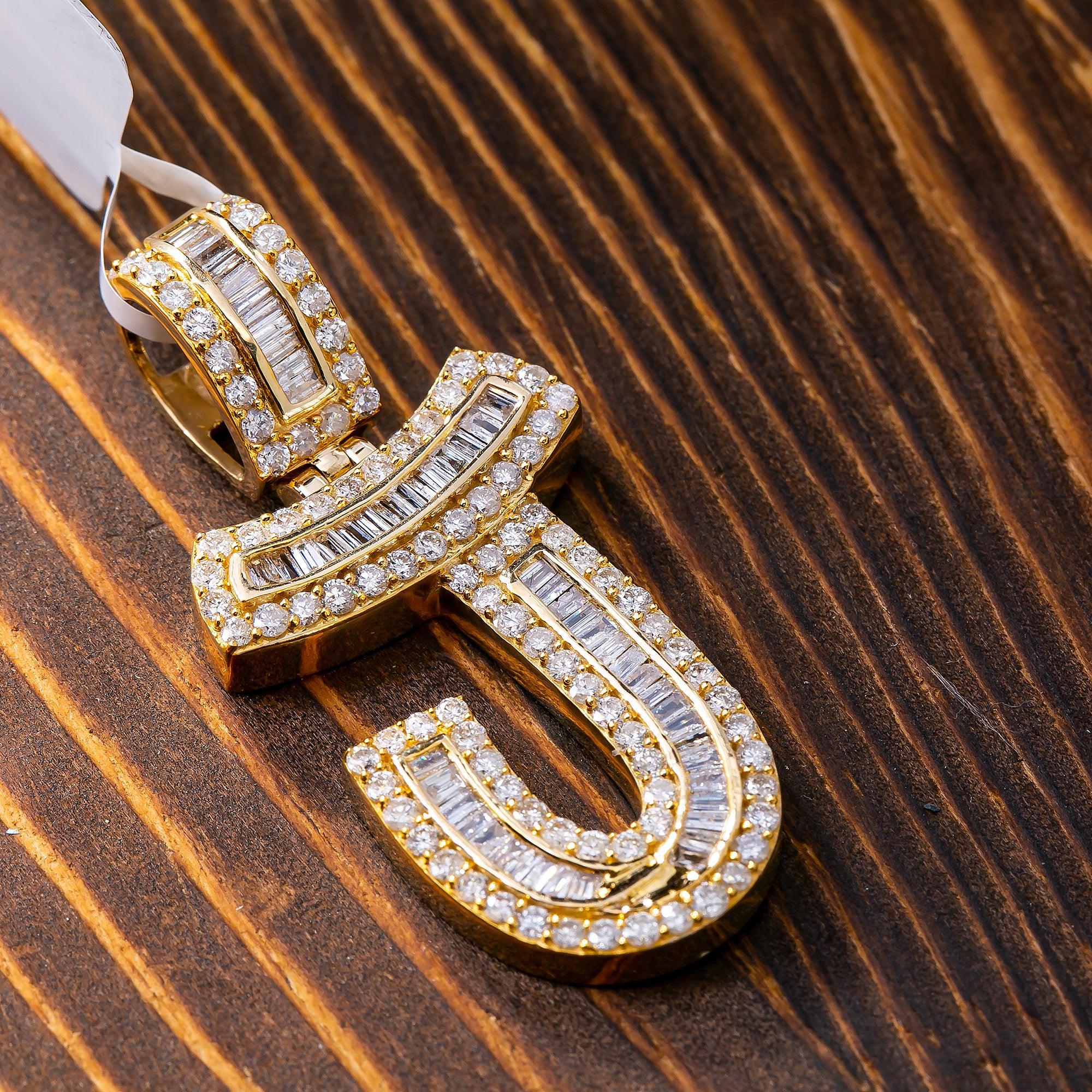 14K YELLOW GOLD UNISEX LETTER J WITH 1.81 CT DIAMONDS