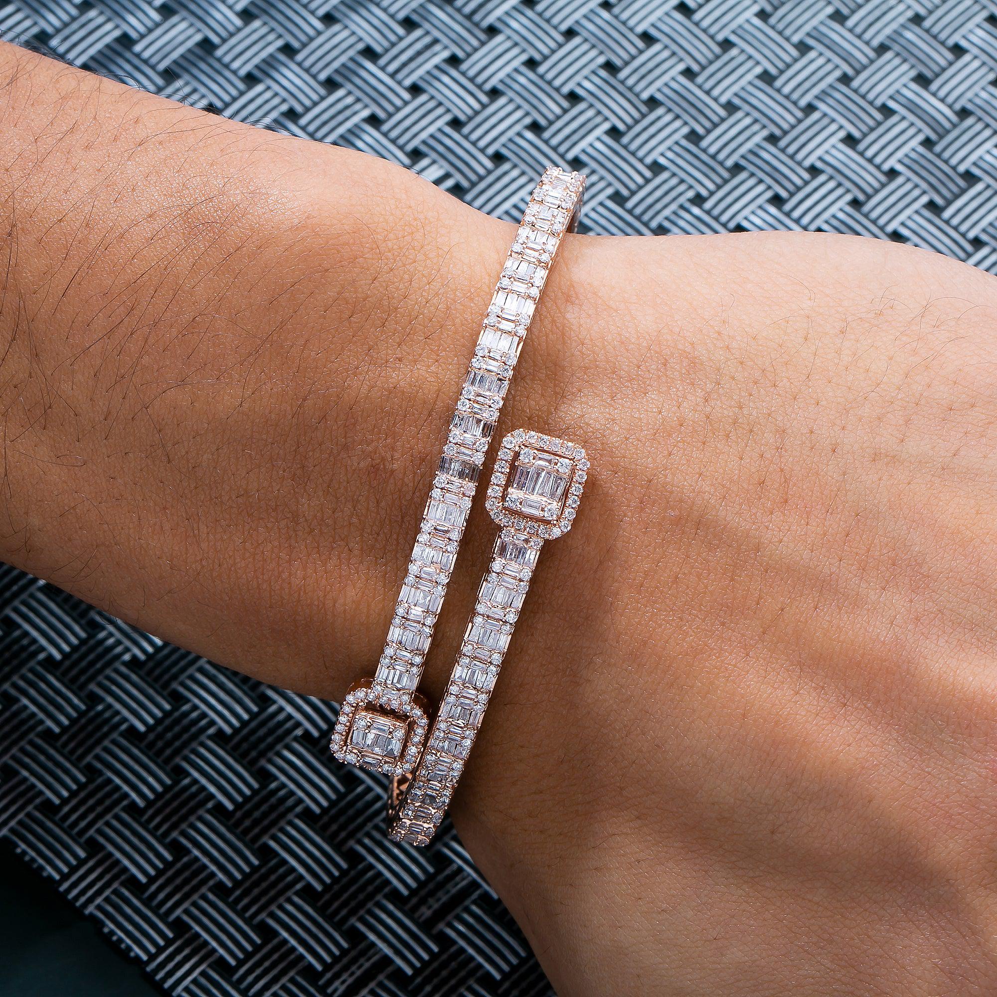 14K ROSE GOLD MEN'S BRACELET WITH 4.35 BAGUETTE CT DIAMONDS