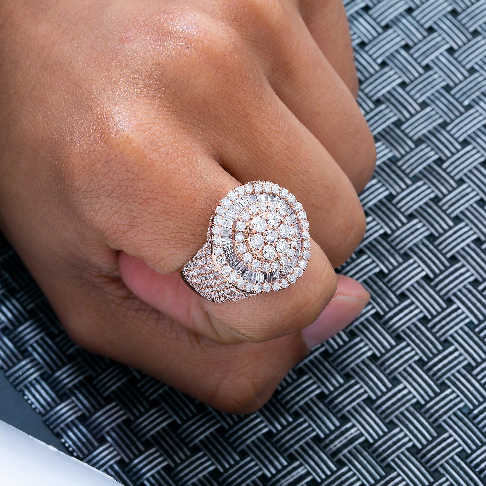 MEN'S 14K ROSE GOLD RING WITH 4.61 CT DIAMONDS