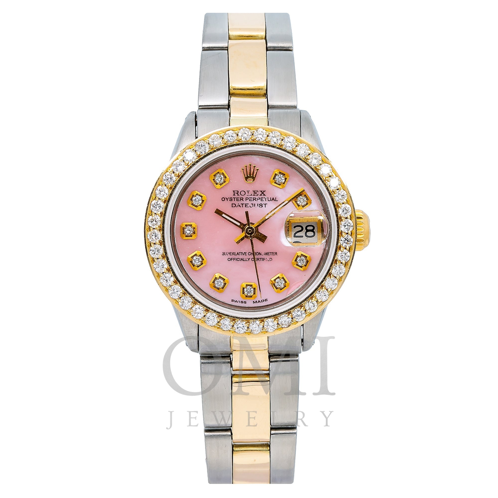 Præstation salt flaske Rolex Oyster Perpetual Lady DateJust 26MM Pink Diamond Dial With Two T -  OMI Jewelry