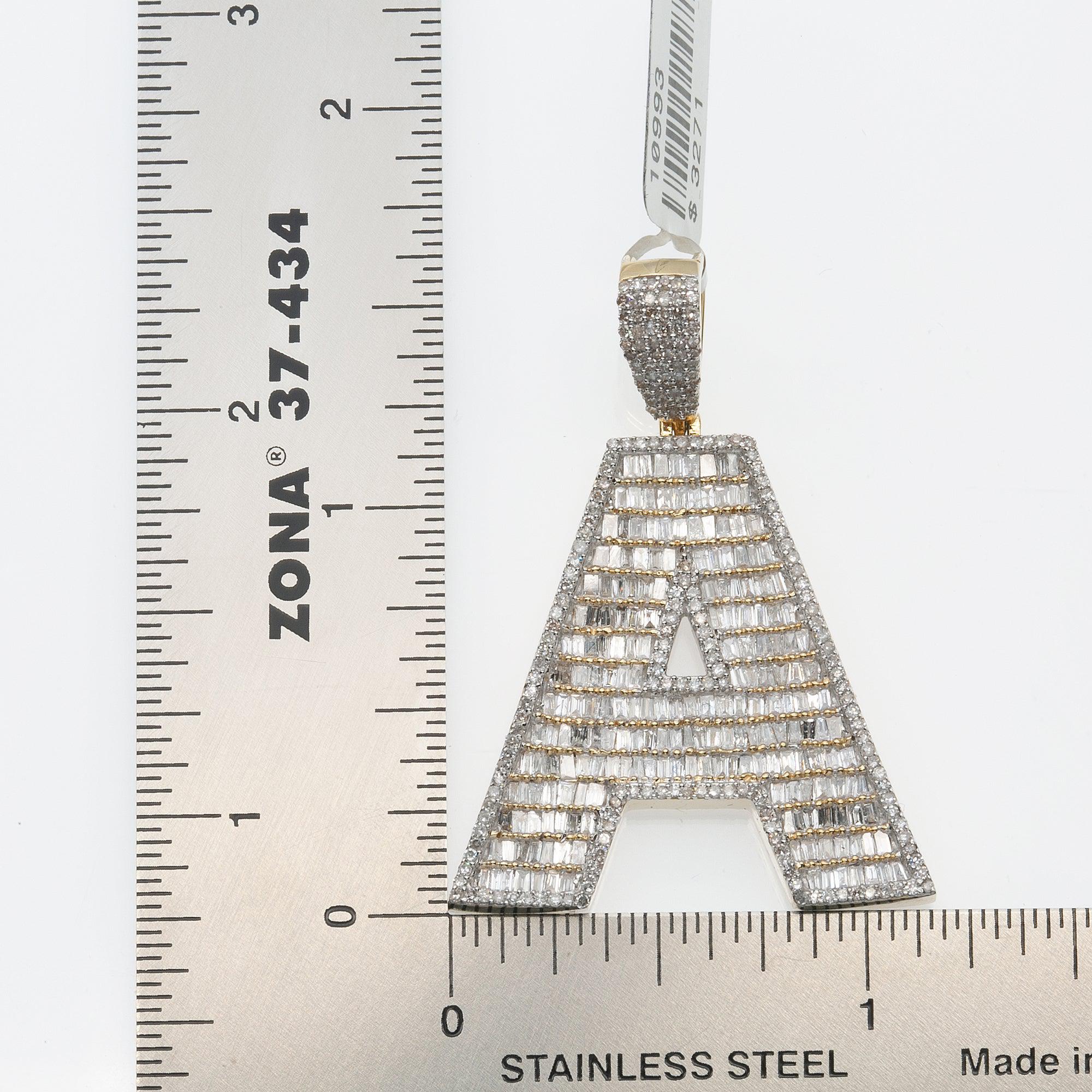 14K YELLOW GOLD UNISEX LETTER A WITH 2.01 CT DIAMONDS