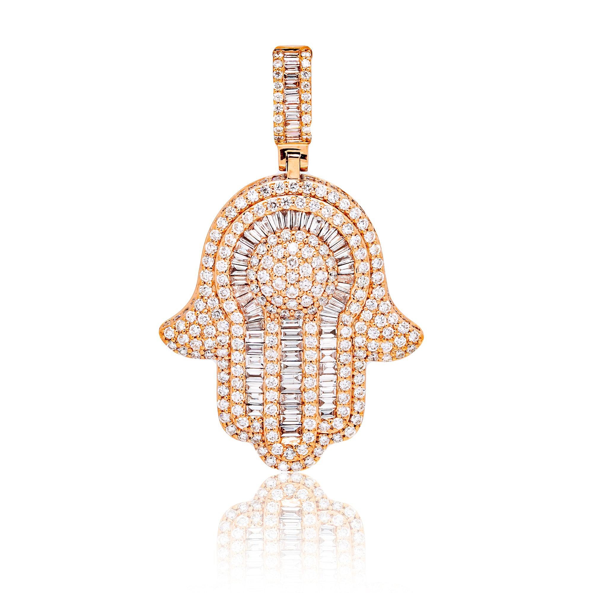 Unisex 14K Rose Gold Hamsa Pendant with 6.30 CT Diamonds