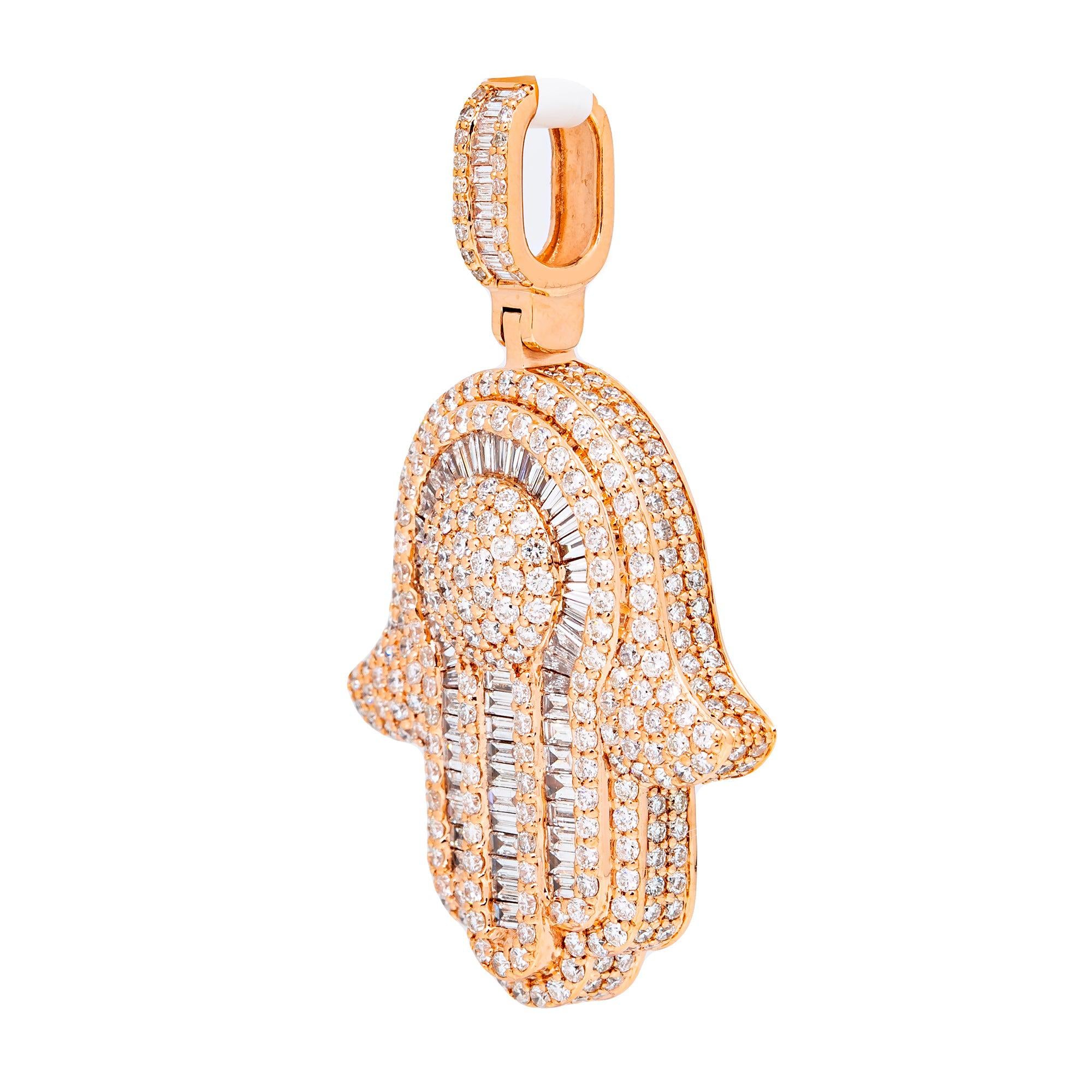 Unisex 14K Rose Gold Hamsa Pendant with 6.30 CT Diamonds