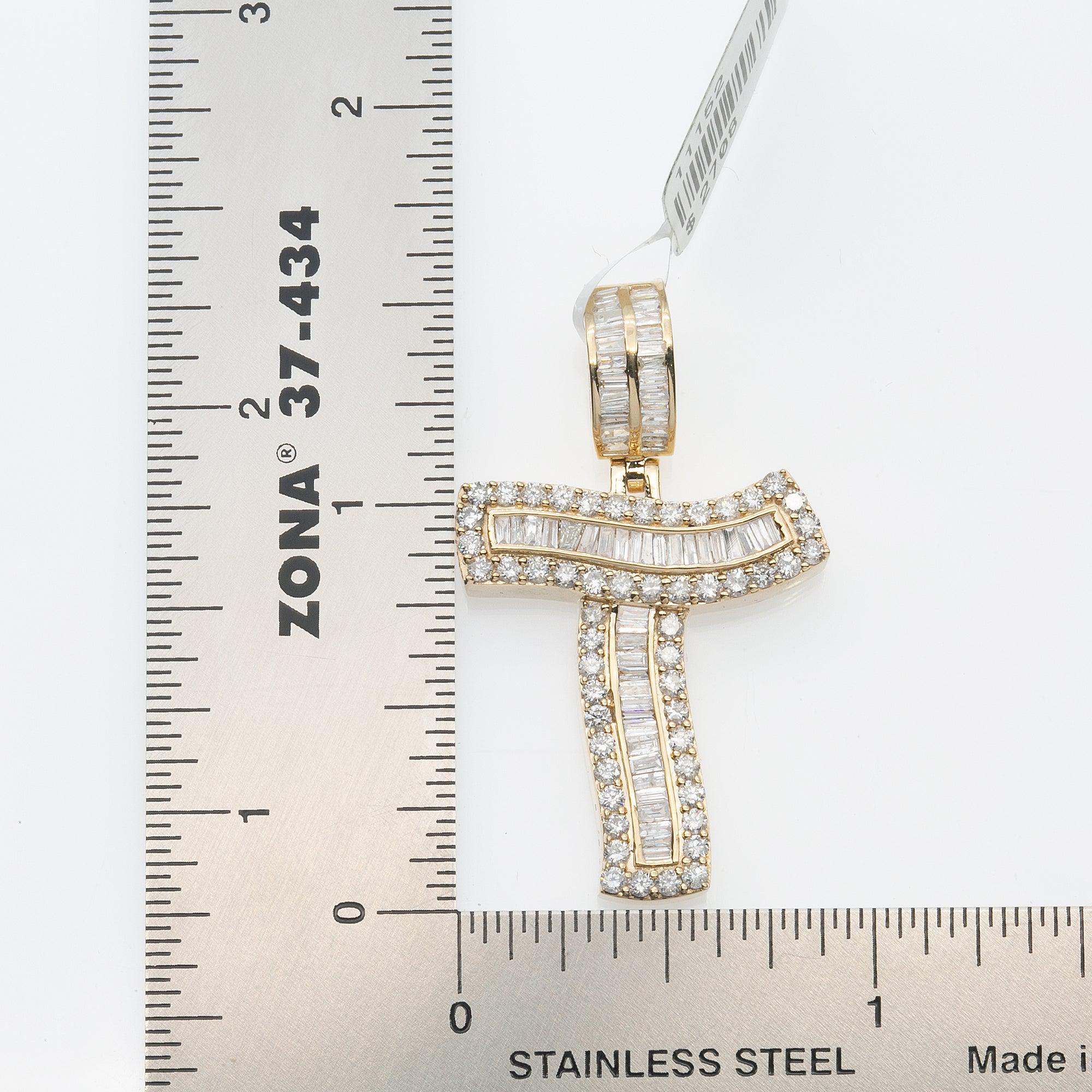 14K YELLOW GOLD UNISEX LETTER T WITH 1.77 CT DIAMONDS